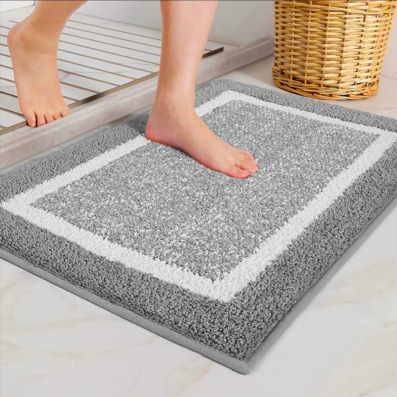 Roseate Modern Super Soft (40x60 cm) Microfibre Solid 2000 GSM Bath Mat Super Absorbent Anti Skid Door Mats for Home/Bathroom Mat/Bedroom/Kitchen/Floor Mat (Grey) Pack of 1