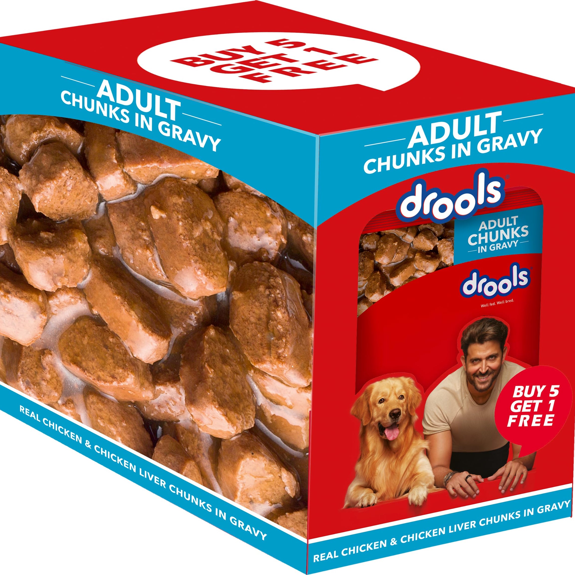 Drools Adult Wet Dog Food, Real Chicken and Chicken Liver Chunks in Gravy 0.9Kg (150g x6) Pack of 6