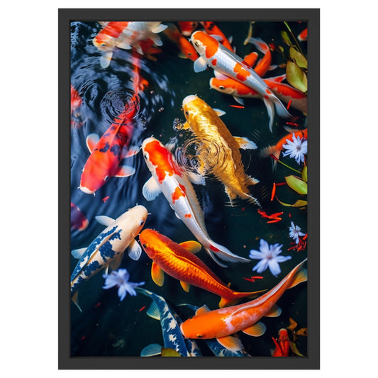 Kayas Collection Japanese Koi Fish For Luck Wall Art, Vastu, 9x13 Inches, Black Frame