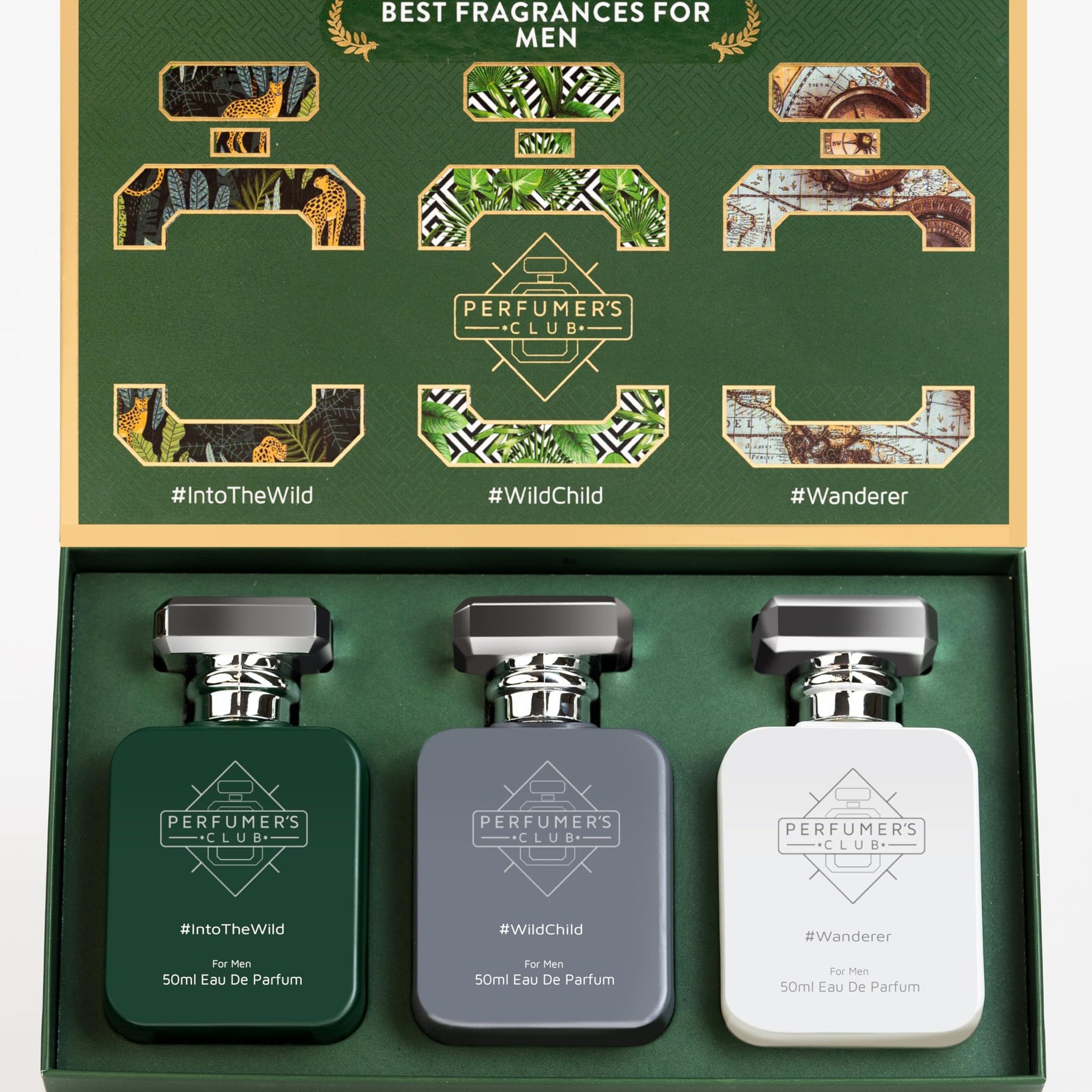 Perfumer's Club"Best Fragrance for Men" Gift Set of 3(Into The Wild + Wild Child + Wanderer) Upto 24 hrs lasting (Eau De Parfum), 150 ml, Best Gift for Men