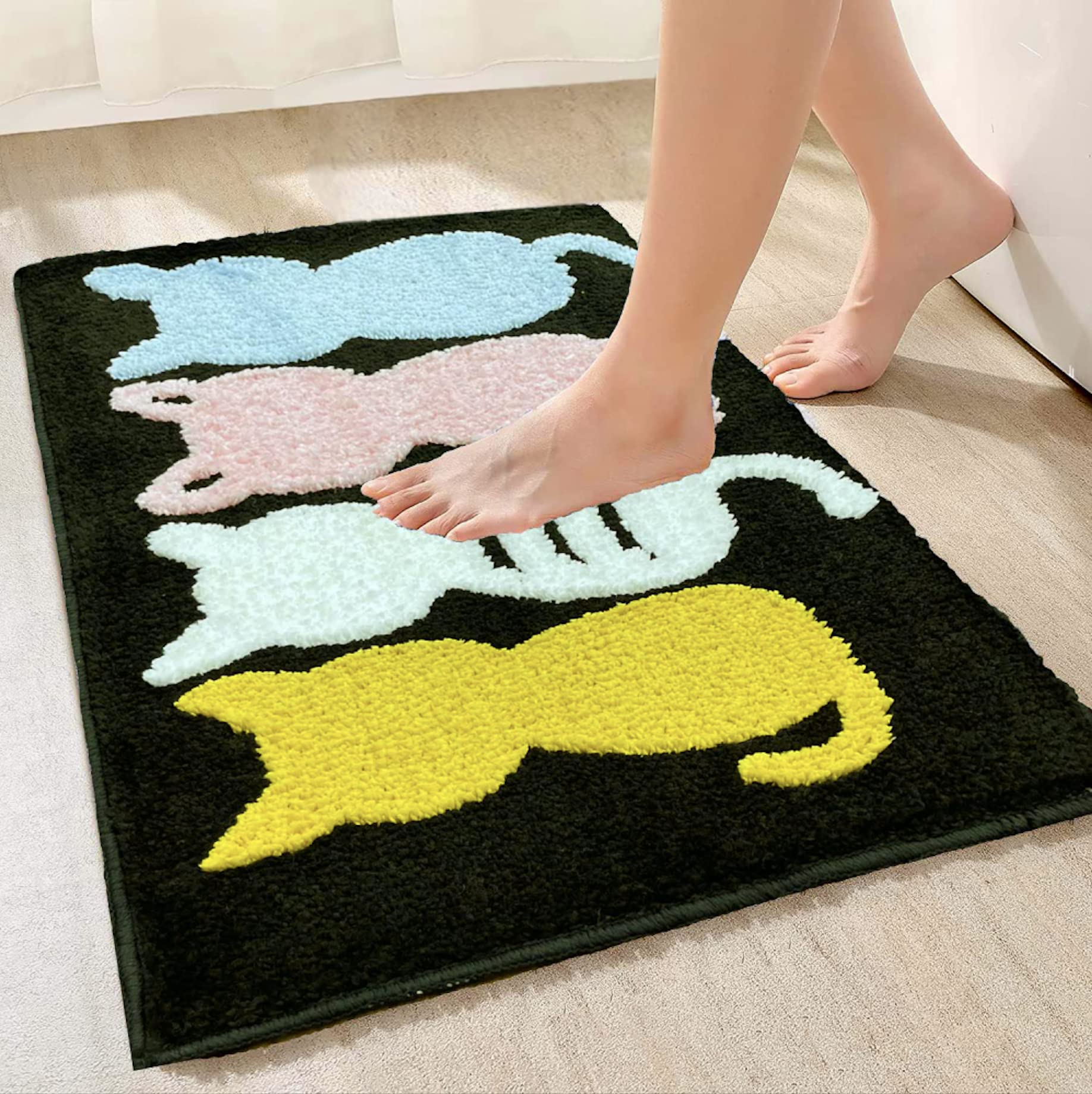 Roseate Cat Super Soft (40x60 cm) Microfiber 2000 GSM Bath Mat Super Absorbent Anti-Skid Door Mats for Home/Bathroom/Bedroom/Kitchen/Floor Mat (Multicolor) Pack of 1