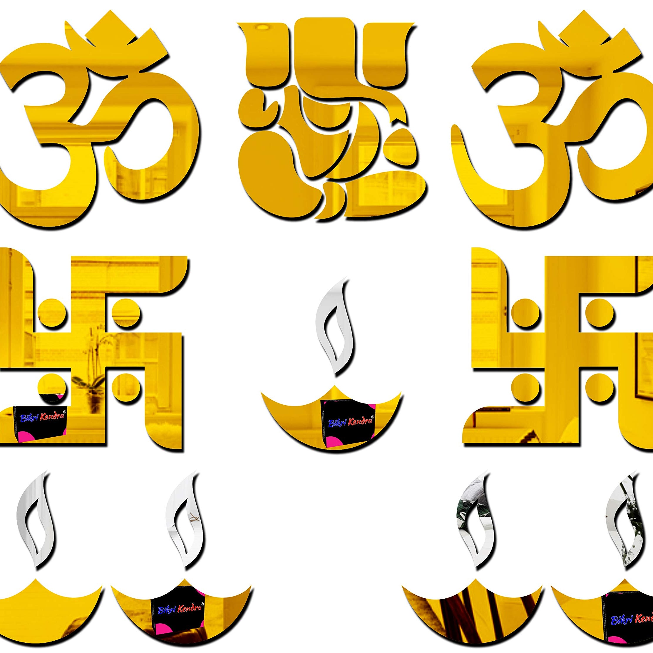 Bikri Kendra Ind - Ganesha Golden Combo mirror stickers for wall, acrylic mirror wall mirror stickers, Acrylic Stickers, Wall Stickers (Ganesha Combo)