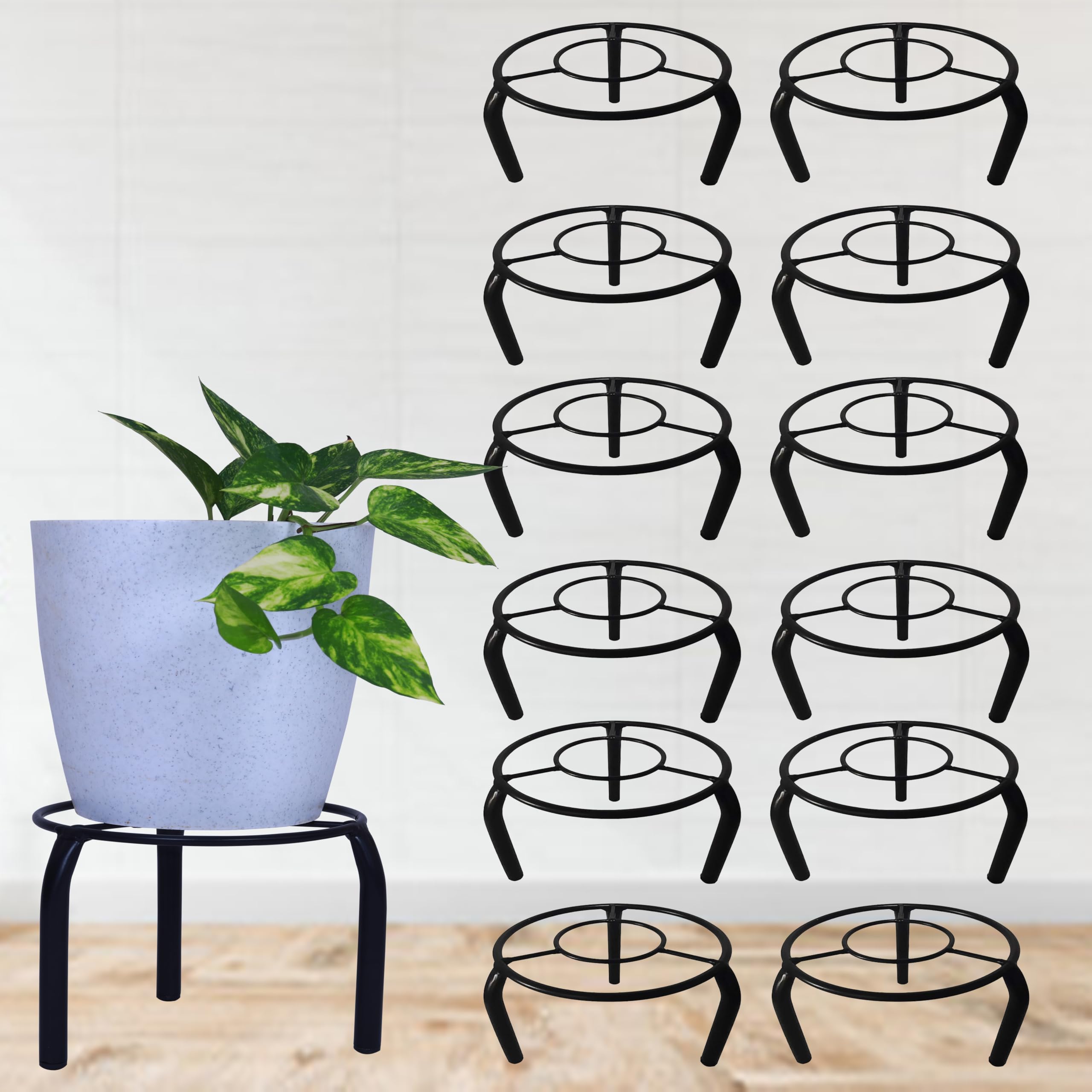 D&V Engineering-Iron Indoor/Outdoor Flower Pot/Plant Stand for Home Garden or Balcony décor (Round stand (Type-B), Set of 12)