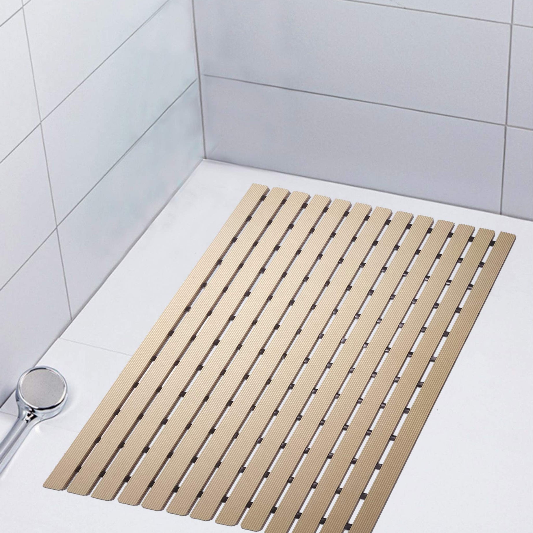 Shower Mat Non Slip for Bathroom, Anti Skid Bathtub Mat (Plastic Stripped- Rubber Base, 46cm x 61cm)- Beige