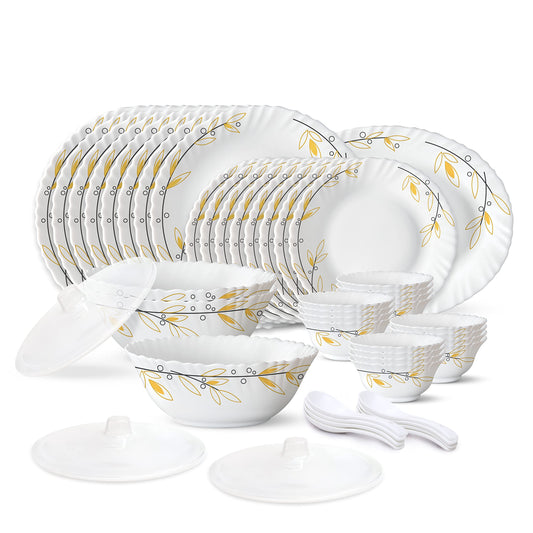 Larah by Borosil Bella Silk Series Opalware Dinner Set | 47 Pieces for Family of 8 | Microwave & Dishwasher Safe | Bone-Ash Free | Crockery Set for Dining & Gifting | Plates & Bowls | White