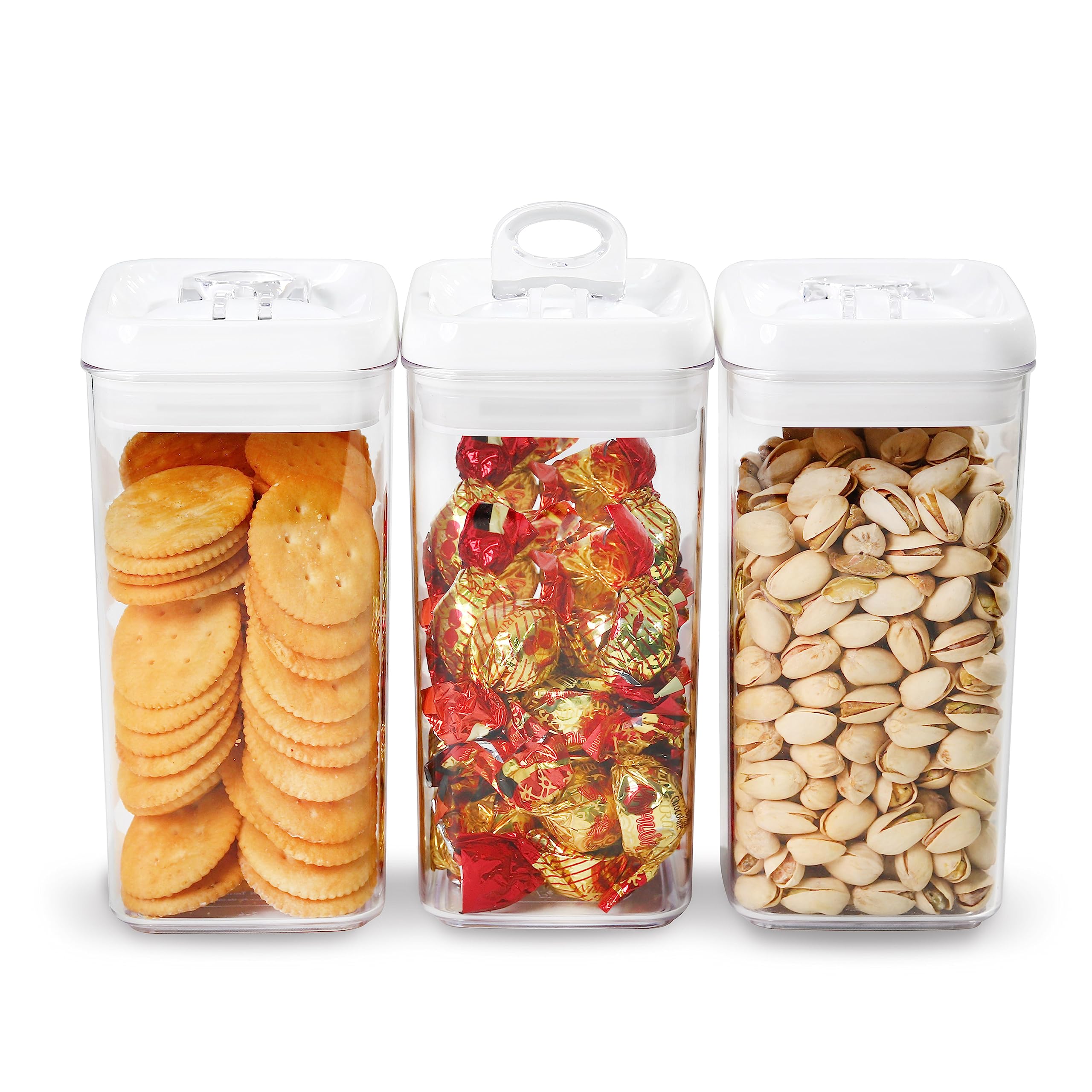 Felli Flip Tite Airtight Food Storage Container with Lid 4” Regular-L Lock Top, Stackable Kitchen Canister Acrylic Jar for Pantry Cabinet Cupboard Snack Cracker Pet Treats Organizer Cat Dog (1.3 qt)