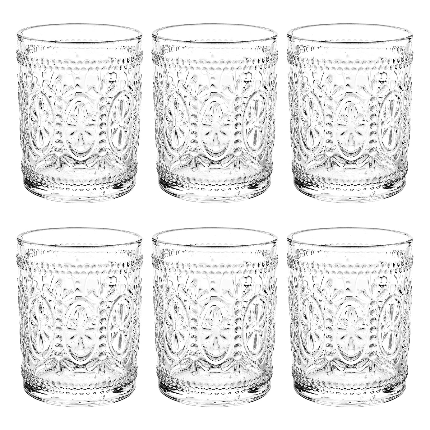 Bekith 6 Pack Drinking Glasses, 9.5 oz Romantic Water Glasses Tumblers, Heavy Duty Vintage Glassware Set for Whisky,Ã‚ Juice, Beverages, Beer, Cocktail