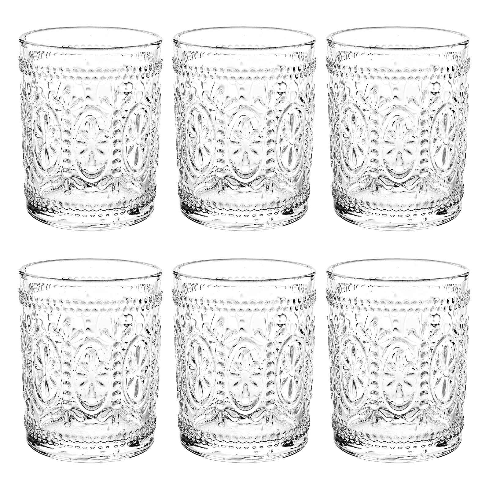 Bekith 6 Pack Drinking Glasses, 9.5 oz Romantic Water Glasses Tumblers, Heavy Duty Vintage Glassware Set for Whisky,Ã‚ Juice, Beverages, Beer, Cocktail