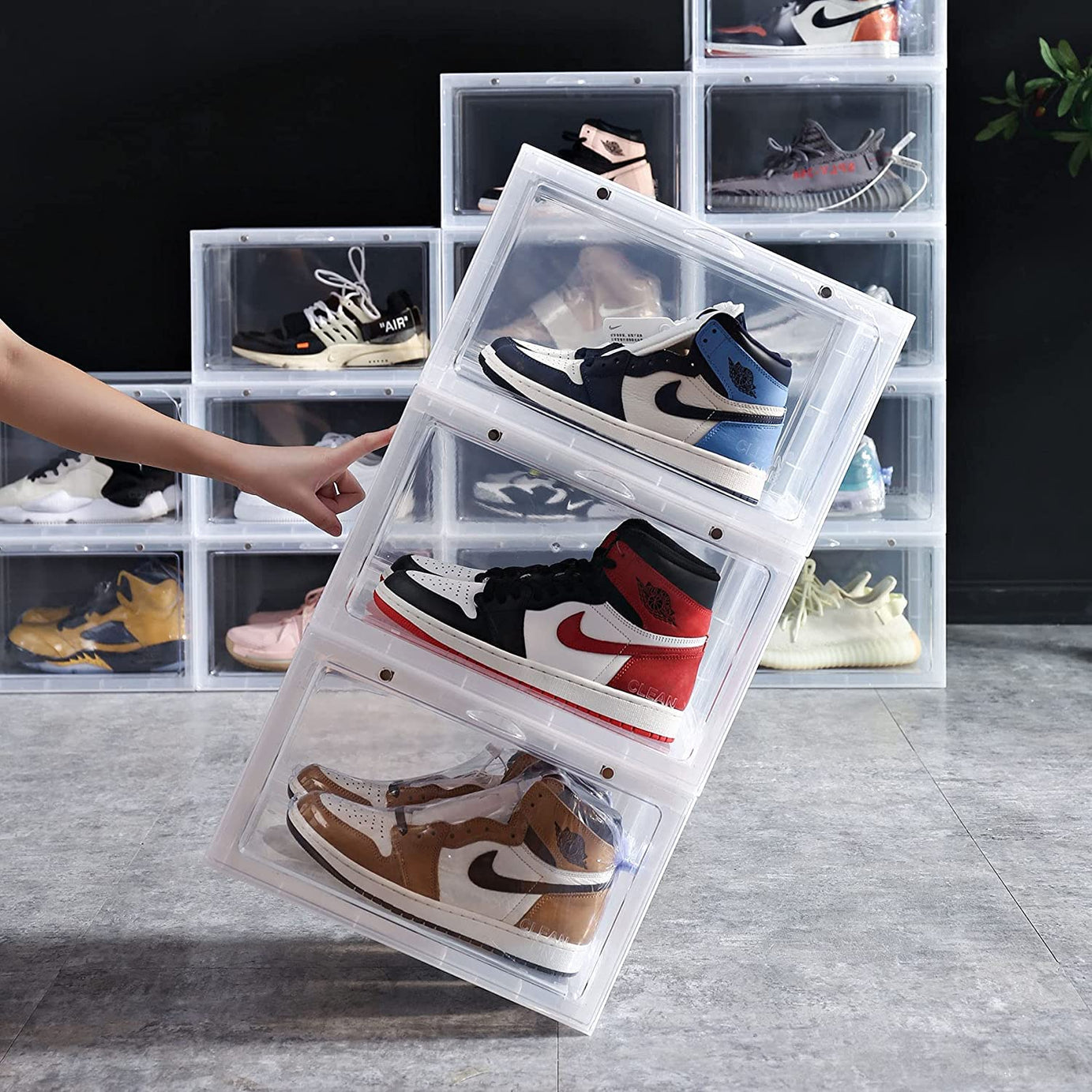 Deoxys Multipurpose 1 Pack Sneaker Containers Bins Shoe Storage Box Clear Plastic Stackable Shoe Organizer for Closet Space Saving Foldable Shoe Sneaker