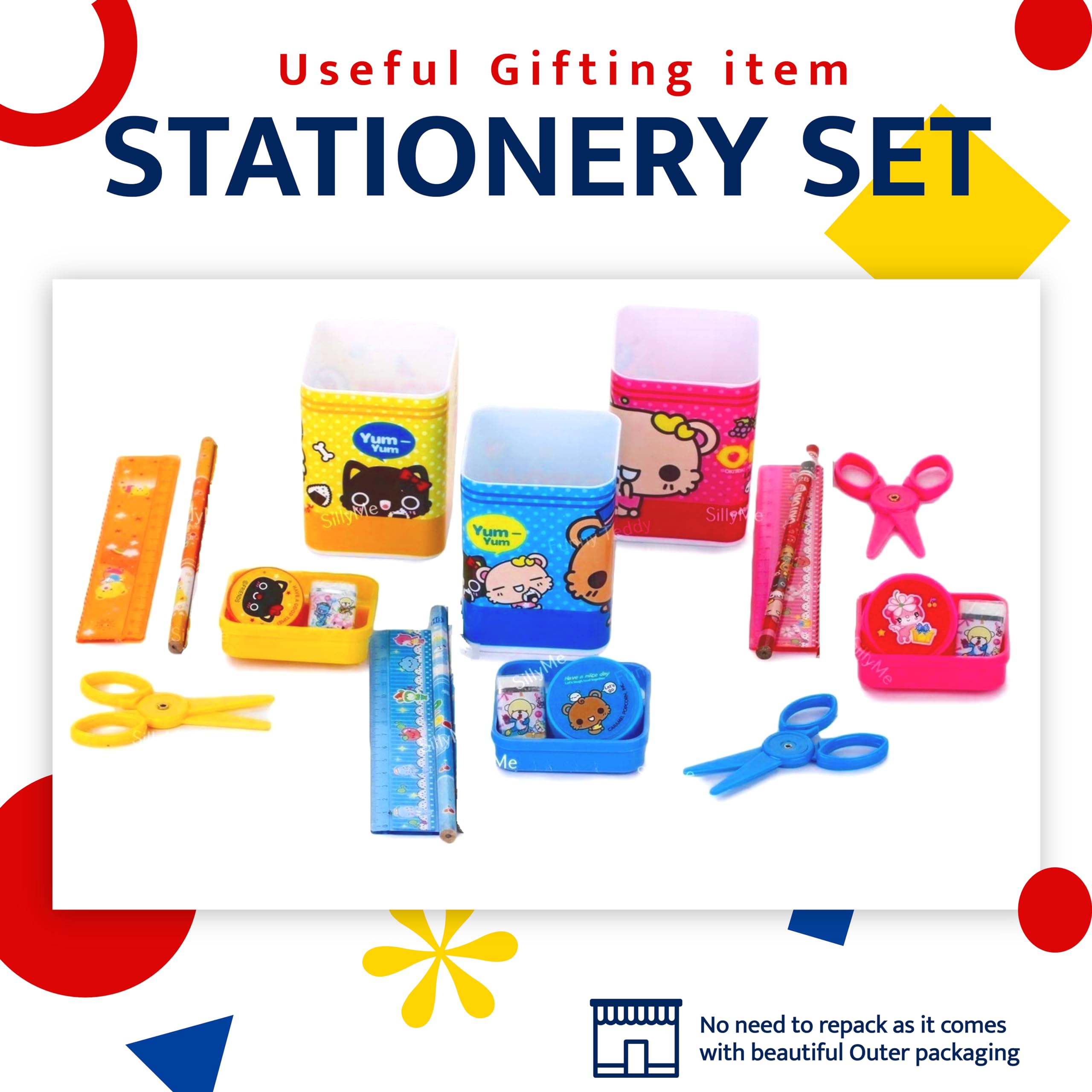 Return Gifts for Kids Birthday Party Stationary Set - Pack of 6 (includes Pencil Box case,Scissor,Eraser,Pencil, Sharpener)