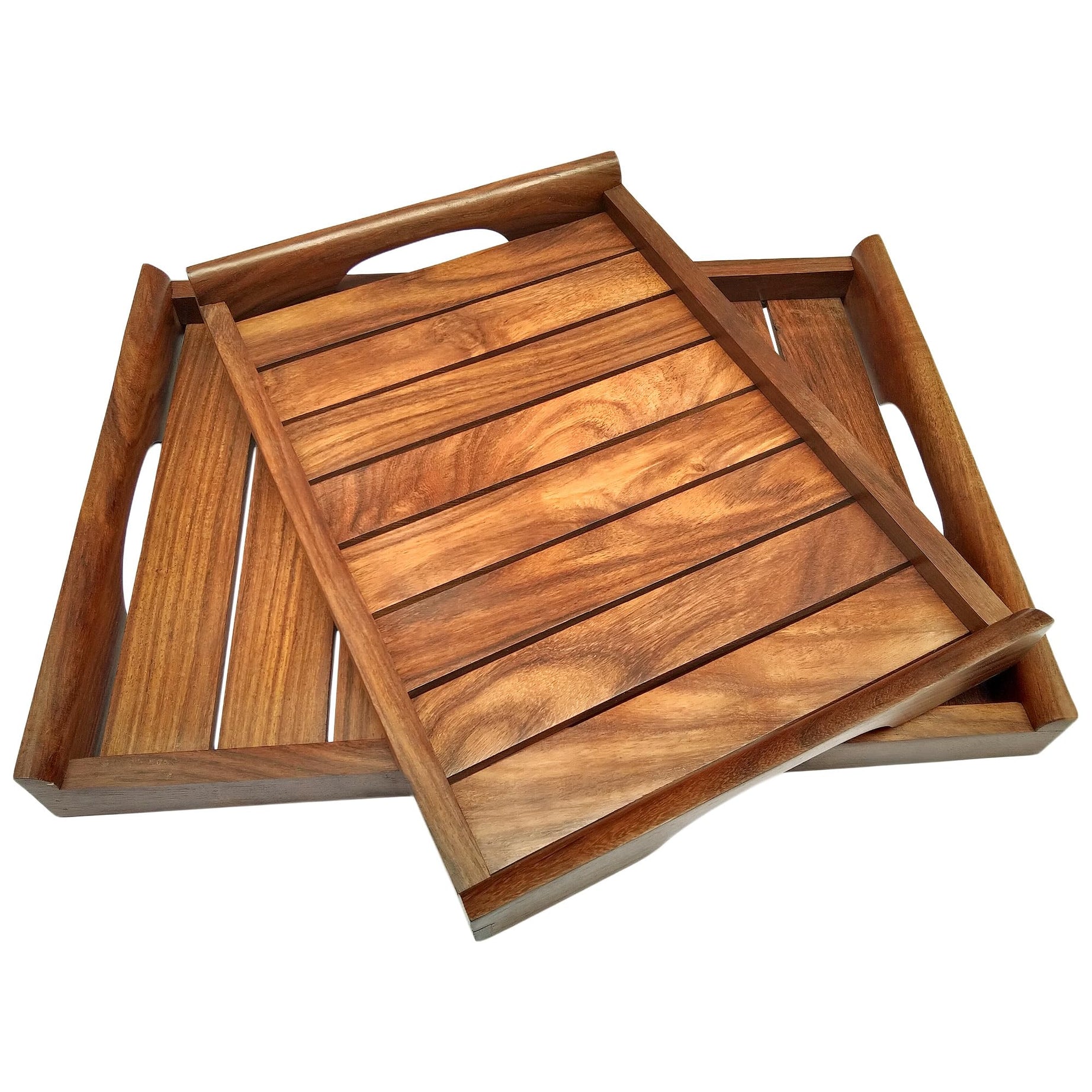 ITOS365 Wooden Handmade Rectangular Shape Serving Tray Set Of 2, For Tea, Coffee, Snacks Kitchen And Dining Table