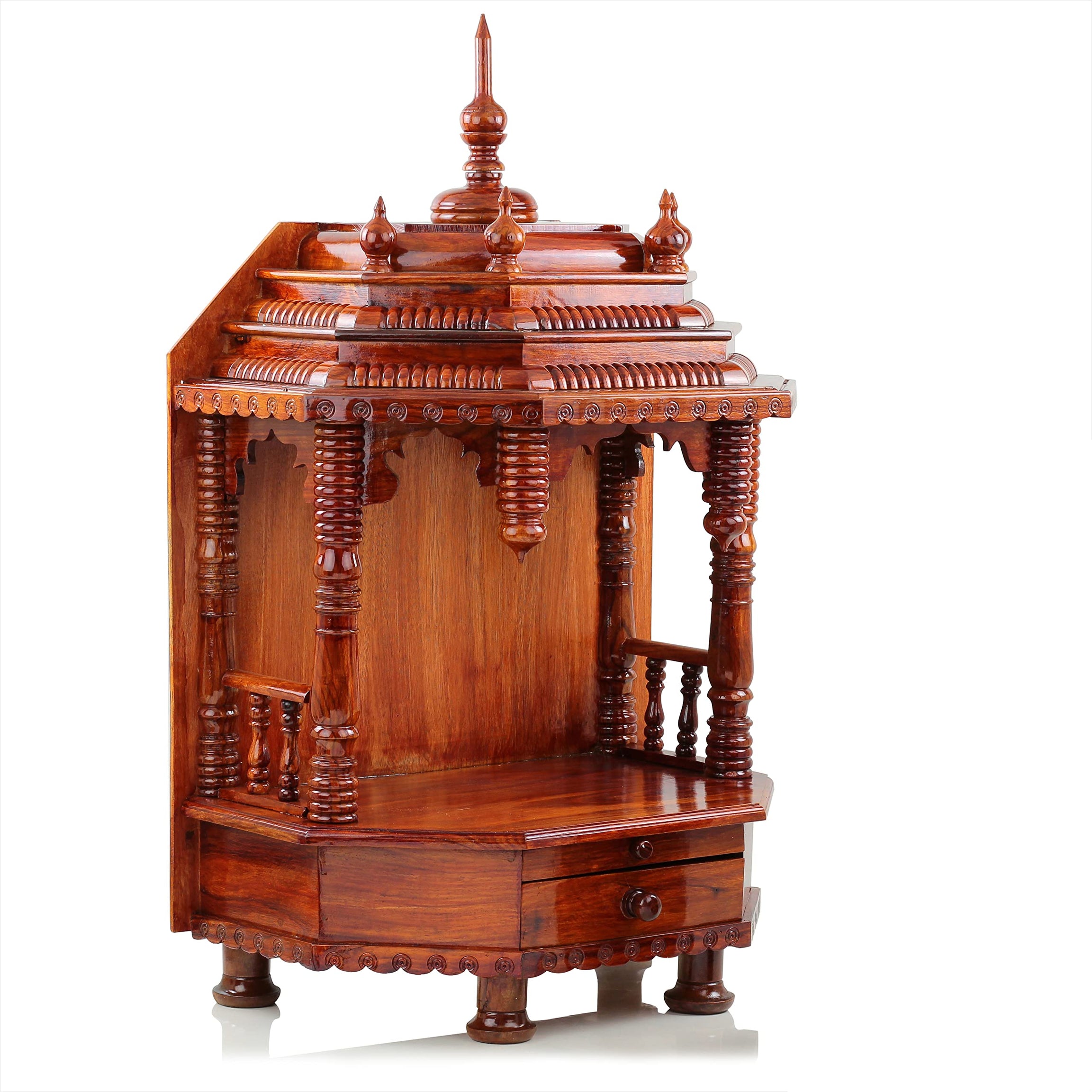 Nagina International Premium Hand Made Wooden Temple | Wooden Indian Mandir | Sheesham Wooden Madir (Large Rosewood)