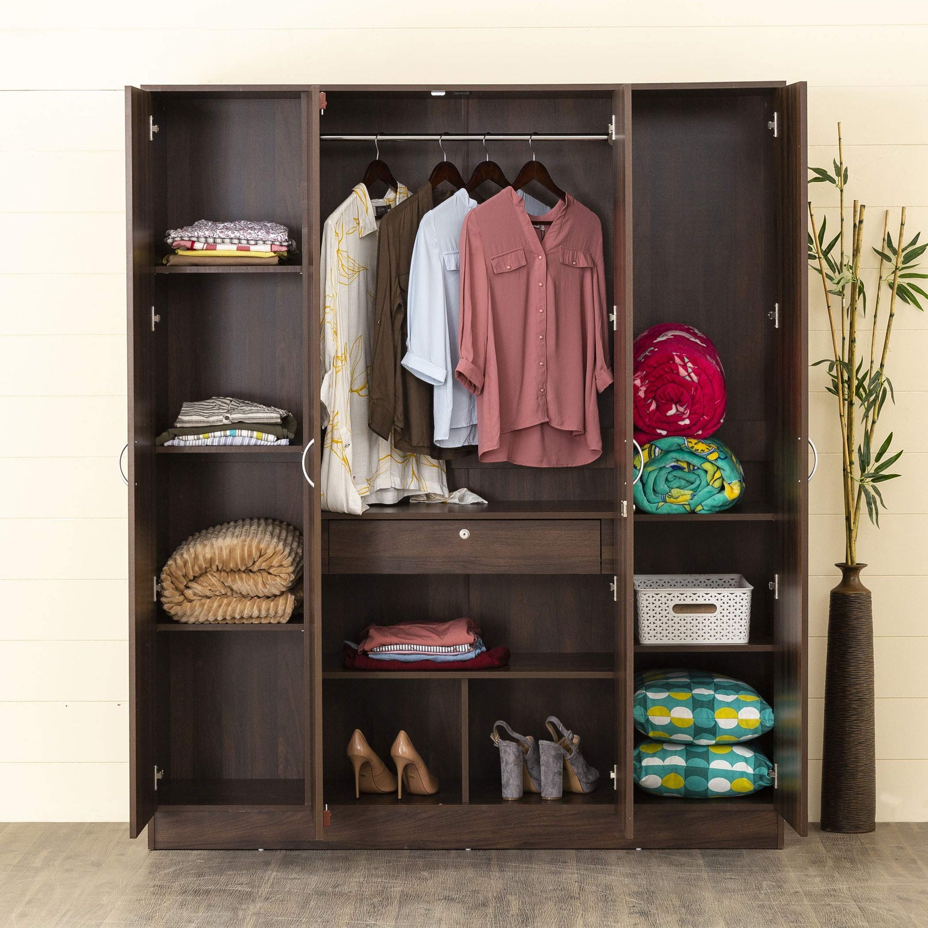 Home Centre Lewis 4-Door Wardrobe - Brown (Engineered Wood)