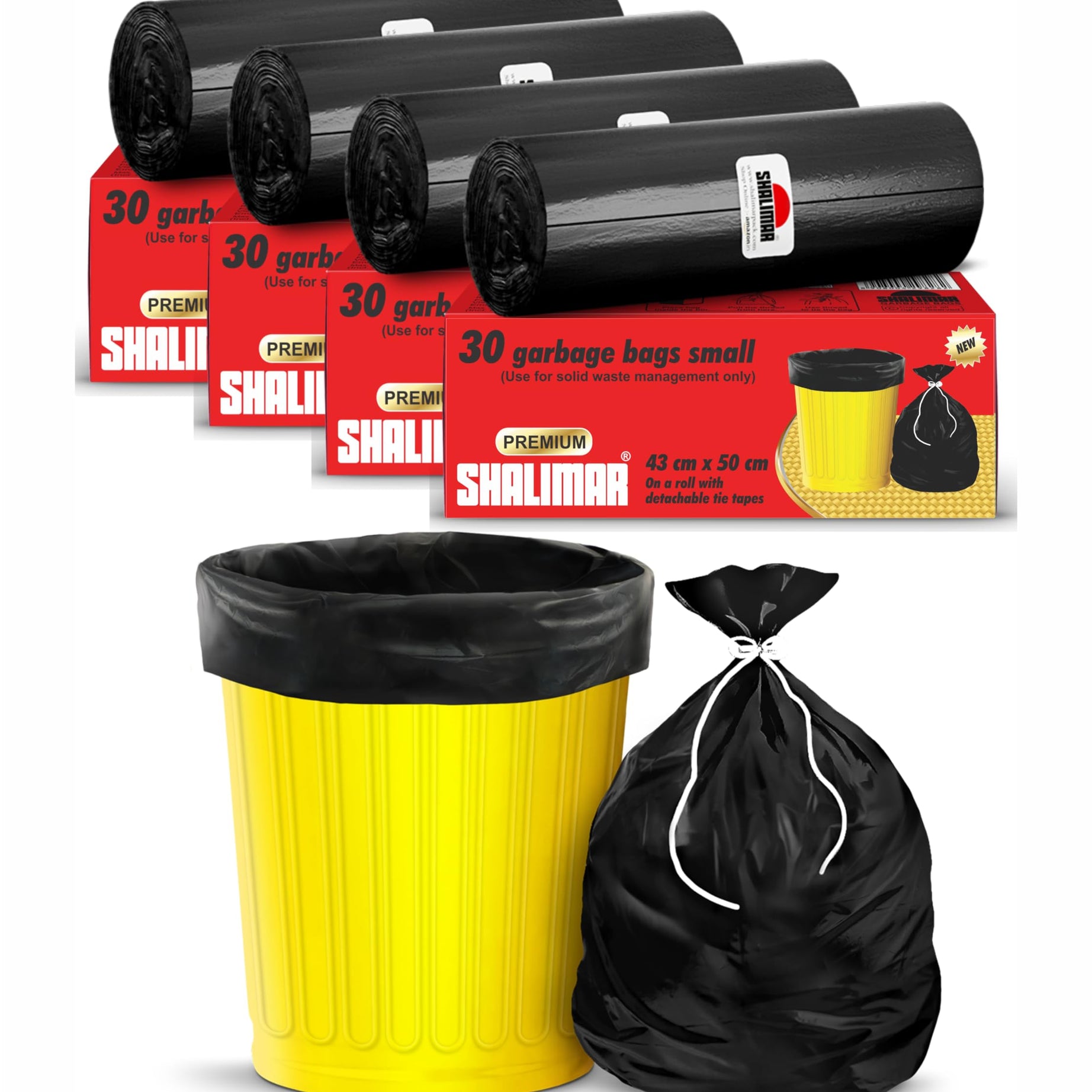 Shalimar Premium Garbage Bags Size 17 X 19 Inches (Small) 120 Bags (4 rolls) Dustbin Bag/Trash Bag - Black Color