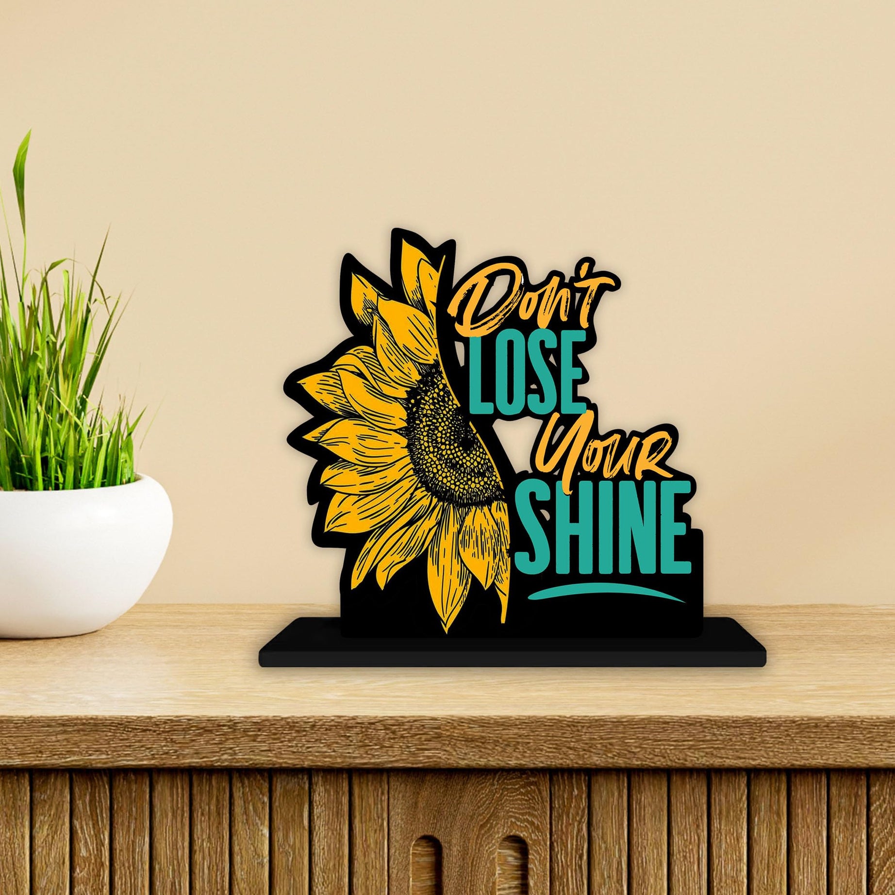 Artvibes Wooden Idols and Figurine Don't Lose Your Shine Positive Quotes Table Decoration for Office Desk | Home Decor Item | Living Room | Modern Art Wood Showpiece Gift Items (SP_1147)