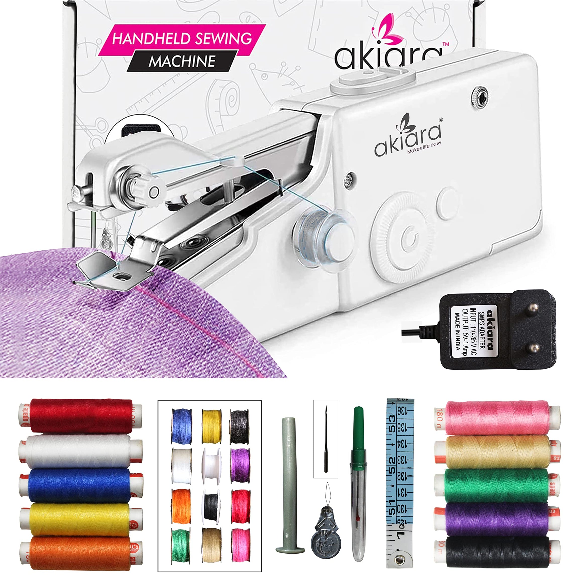 akiara - Makes life easy® Handy Sewing Machine | Stitching Machine | Silai Machine for Home Tailoring Use With Multicolour Threads and Bobbin Set