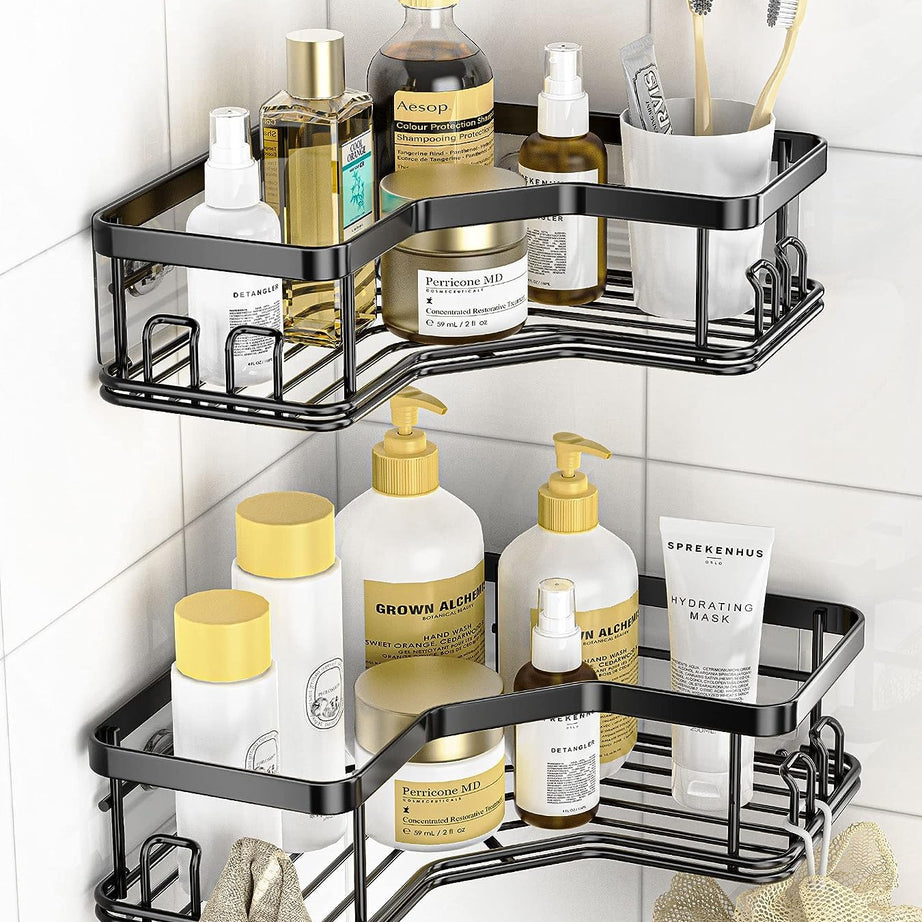 TEX-RO 2 Premium Bathroom Organizer and Soap Holder for Bathroom - Versatile Bathroom Shelf with Stylish Design - Essential Bathroom Accessories and Kitchen Accessories Items (Pack of 2, Metal)