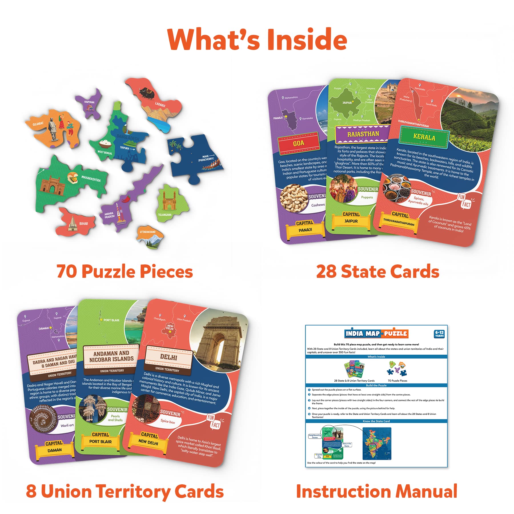 Skillmatics India Map Puzzle - 70 Pieces, Educational Toy For Learning 300+ Facts About India, Gifts For Ages 6 To 12, Kid