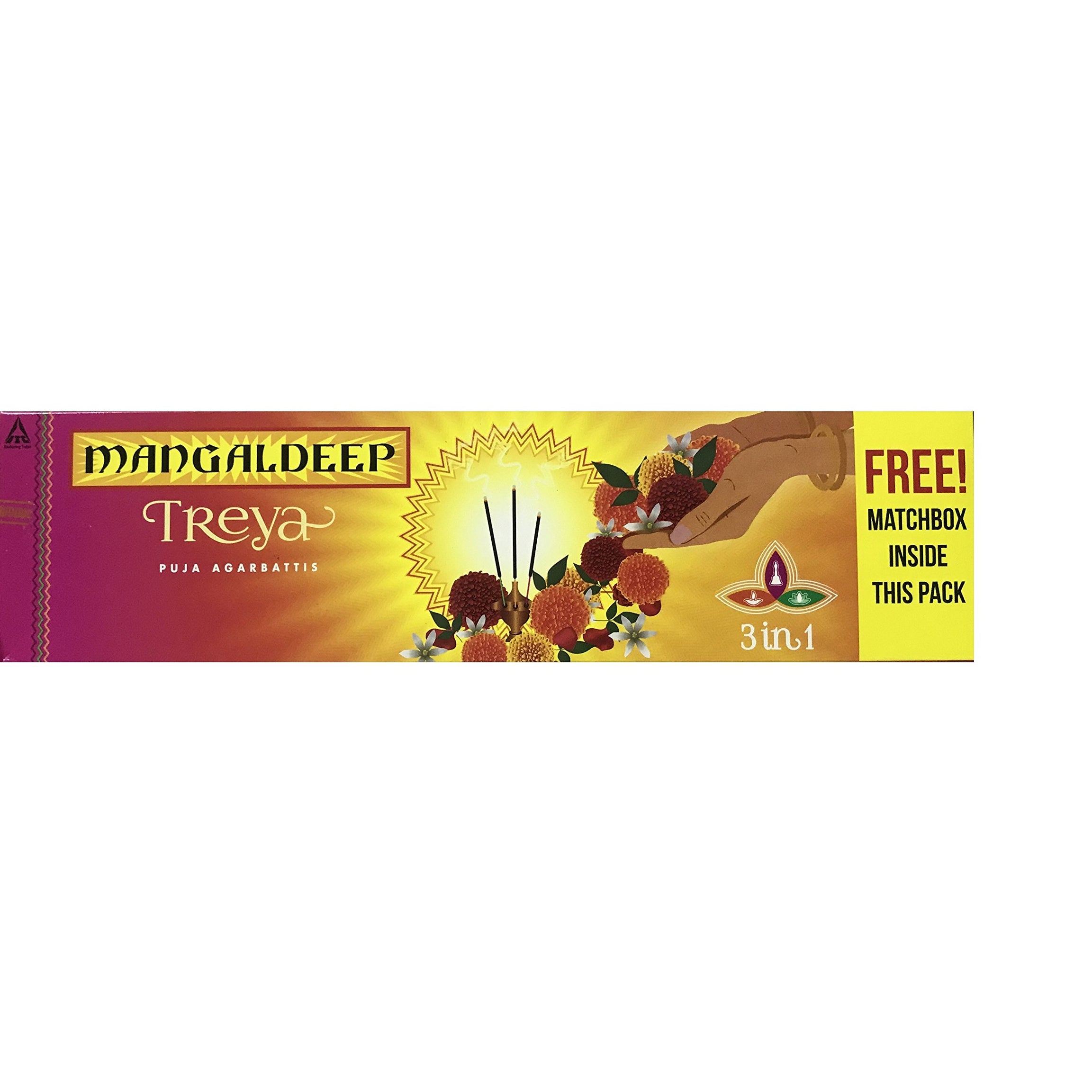 Mangaldeep Treya 3in1 Agarbatti 72/84 Sticks, Free Matchbox Inside