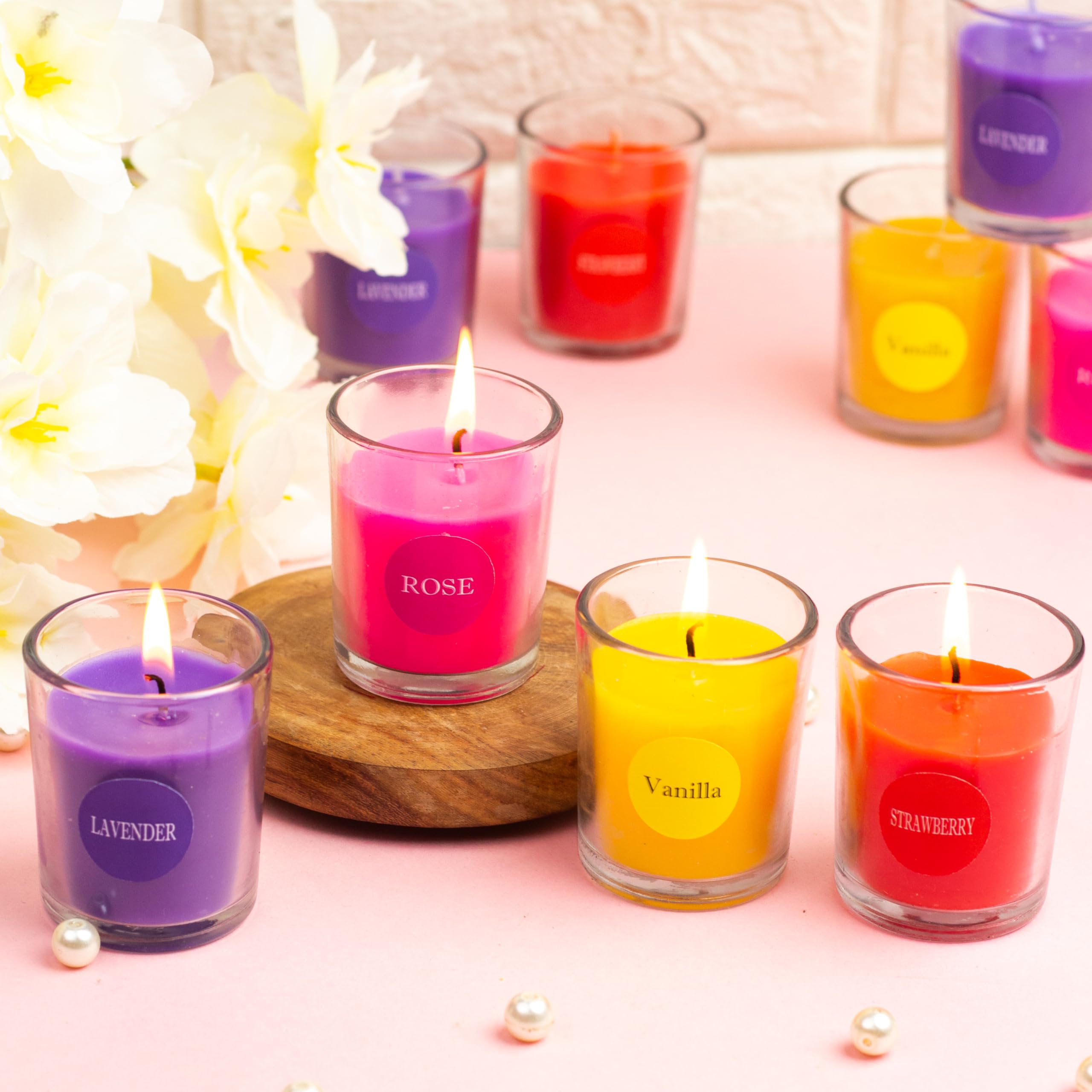 AuraDecor Set of 12 Fragrance Votive Glass Candles || Aromatheraphy || Corporate Gifting || Aroma Gift Set || Hand Poured Candle || Burn Upto 10 Hour