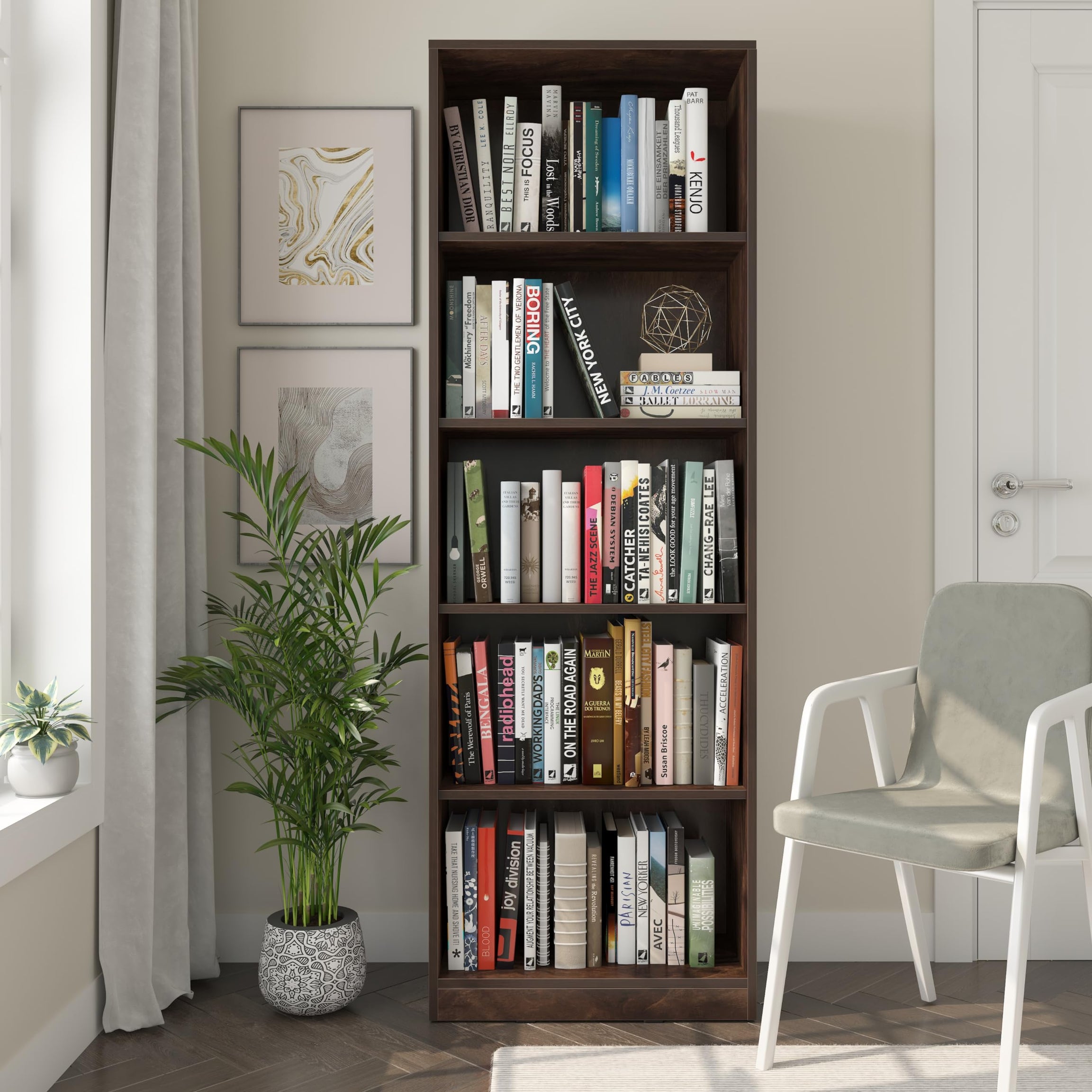 Studio Kook Libro Bookcase/Bookshelf (5 Shelves, Matte Finish) (Junglewood), Brown