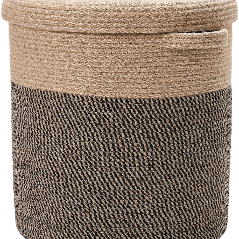 GLEAM Extra Large Storage Basket with Lid, Cotton Rope Storage Baskets, Laundry Hamper, Cloth Bin, for Clothes Towels Blankets Pillows Storage in Living Room, (W12 x H14 Inch, Multicolour)