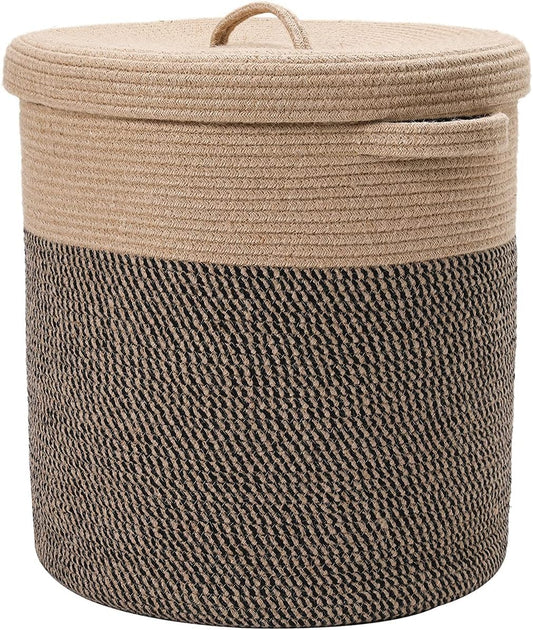 GLEAM Extra Large Storage Basket with Lid, Cotton Rope Storage Baskets, Laundry Hamper, Cloth Bin, for Clothes Towels Blankets Pillows Storage in Living Room, (W12 x H14 Inch, Multicolour)