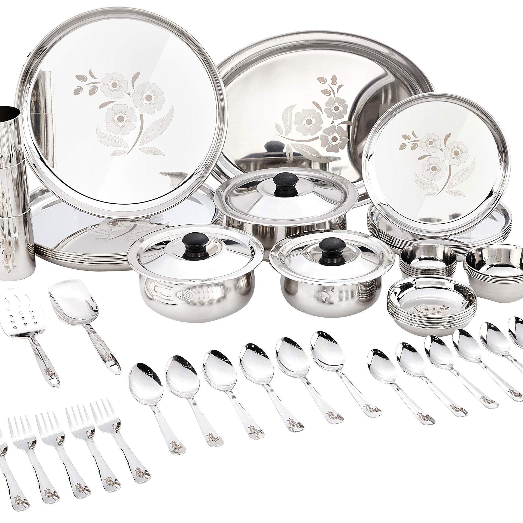 Amazon Brand - Solimo Solimo - Stainless Steel Dinnerware Set - 61 Pcs