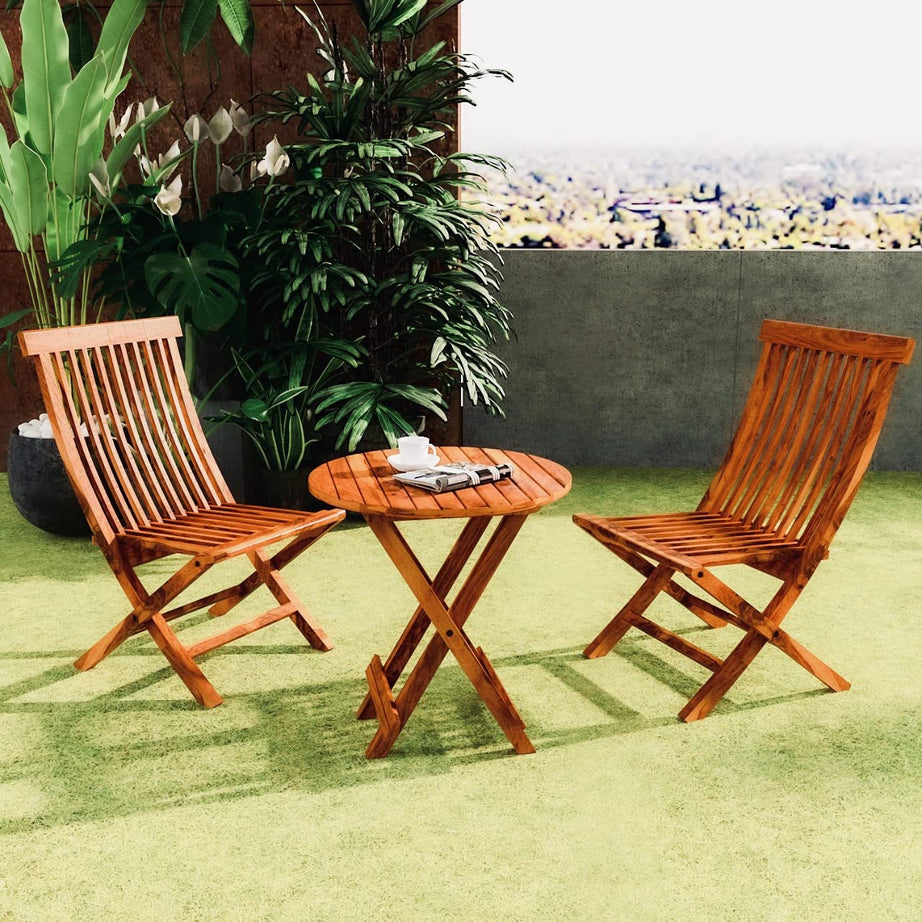 Home furniture Wooden Patio Dining Set Foldable 2 Chair and Round Table for Balcony Garden Indoor Outdoor Terrace Furniture