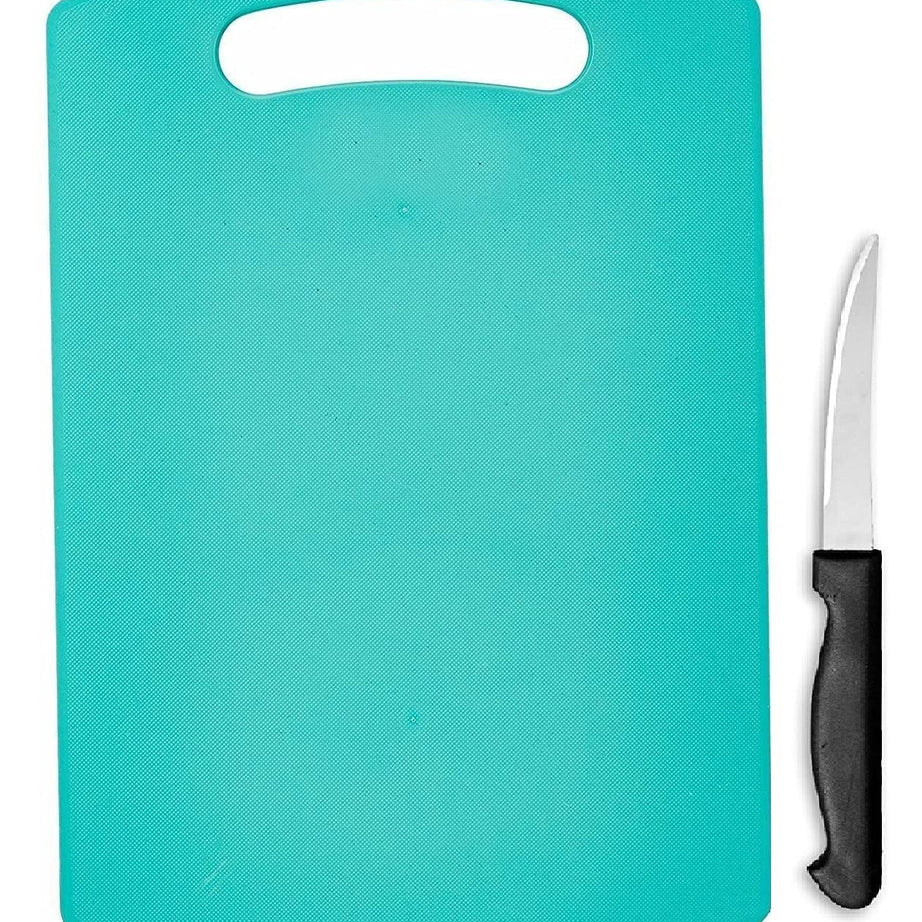 Craftbin Plastic Cutting Chopping Board with Knife for Kitchen, Chopper Cutter Pad for Vegetable Fruit (Sky-Blue)