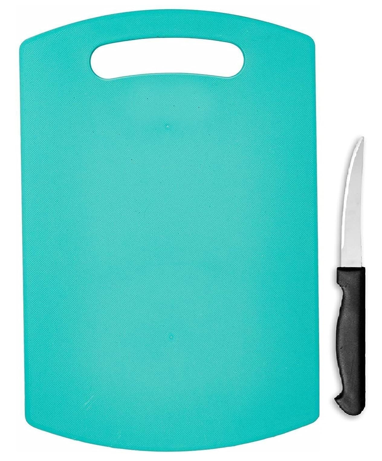 Craftbin Plastic Cutting Chopping Board with Knife for Kitchen, Chopper Cutter Pad for Vegetable Fruit (Sky-Blue)