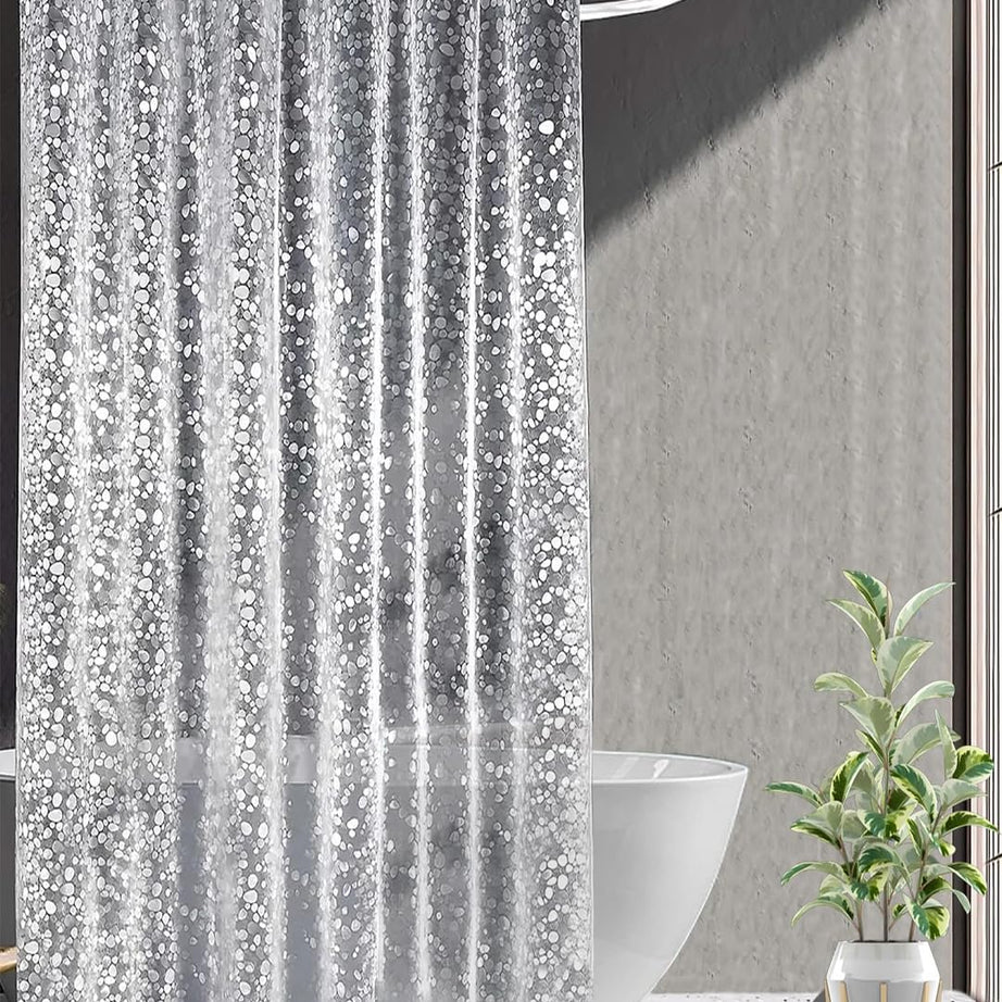 Kuber Industries AC Curtain | PVC Door Window Curtain | Curtains for Door | Curtain for Bathroom | Window Blackout Curtain | Shower Curtain with 8 Rings | 7 Feet | Stone Print | Transparent