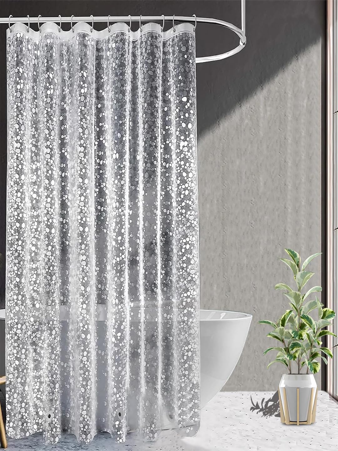 Kuber Industries AC Curtain | PVC Door Window Curtain | Curtains for Door | Curtain for Bathroom | Window Blackout Curtain | Shower Curtain with 8 Rings | 7 Feet | Stone Print | Transparent