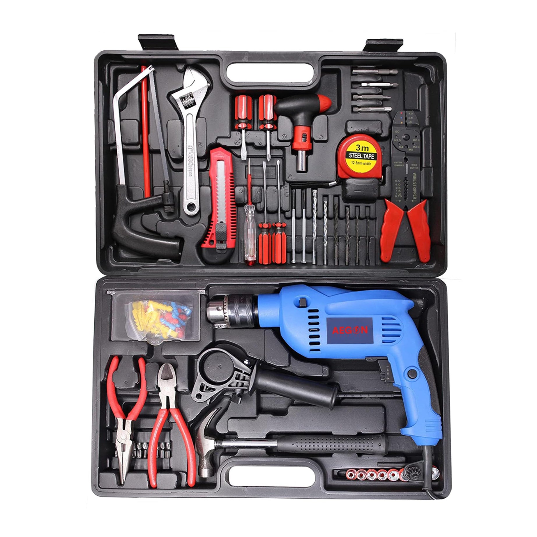 AEGON Professional Tool Kit with 750W Impact Drill Machine | 13mm Chuck Size | Power & Hand Tool Kit (121 Tools)