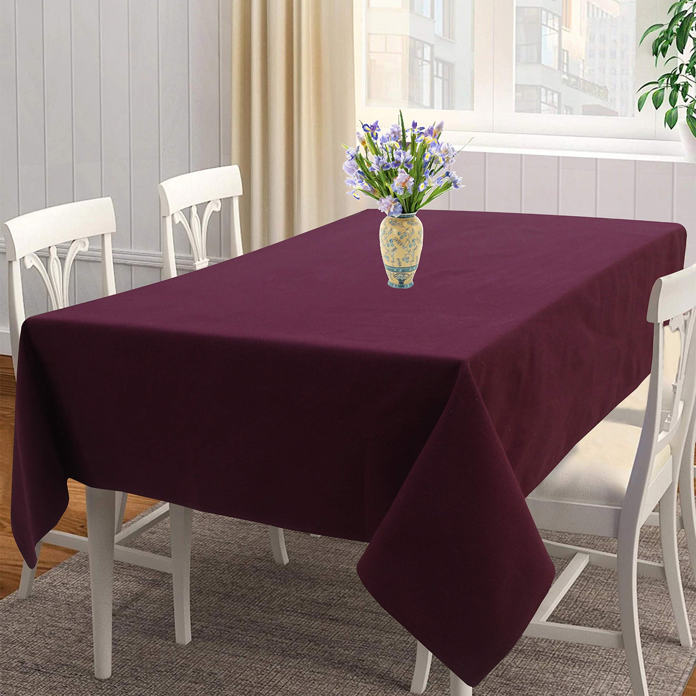 Airwill 100% Cotton Solid Pattern 4 Seater Square Table Cover Sized, 55x55 inches (Maroon, Pack of 1)