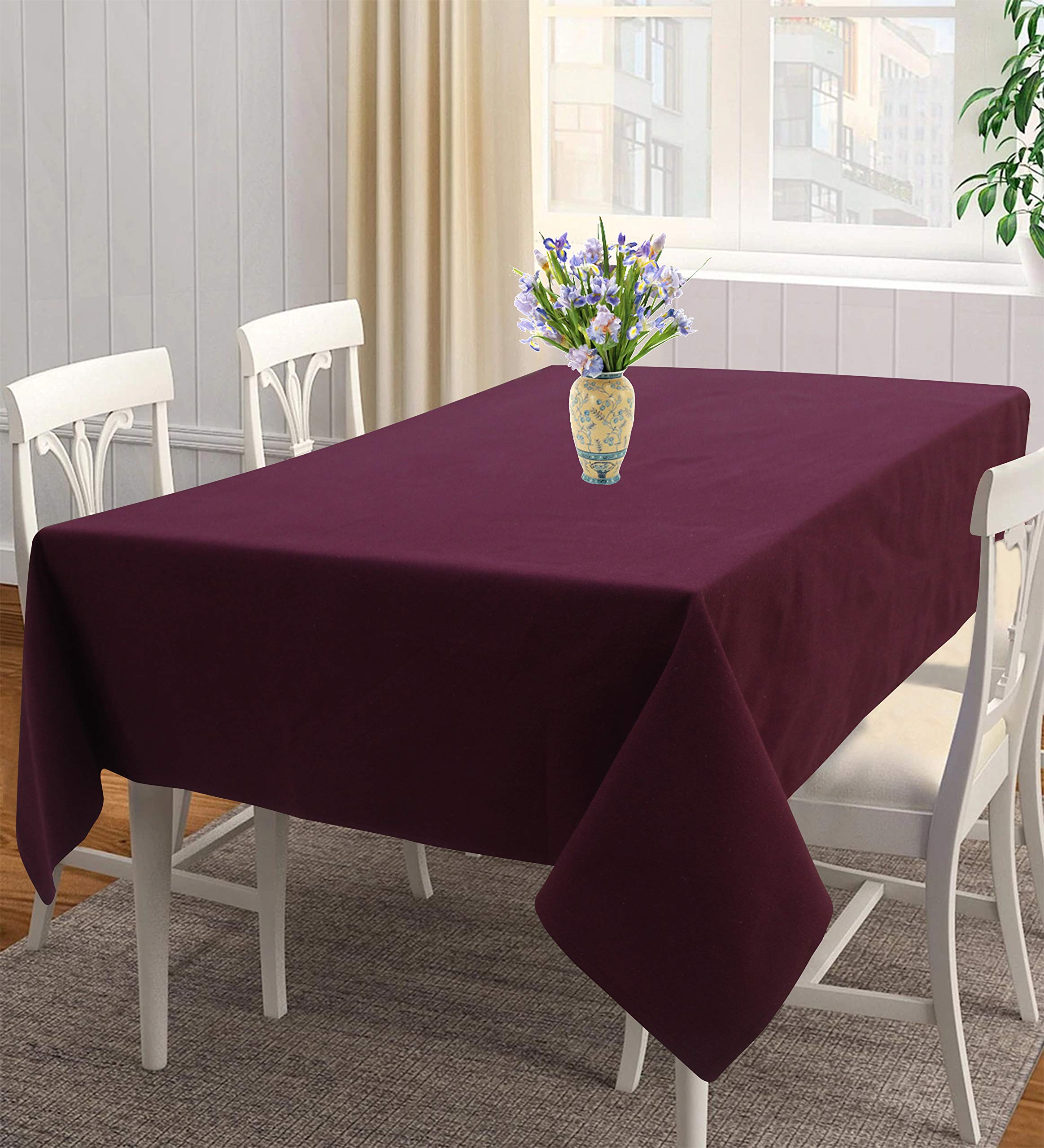 Airwill 100% Cotton Solid Pattern 4 Seater Square Table Cover Sized, 55x55 inches (Maroon, Pack of 1)