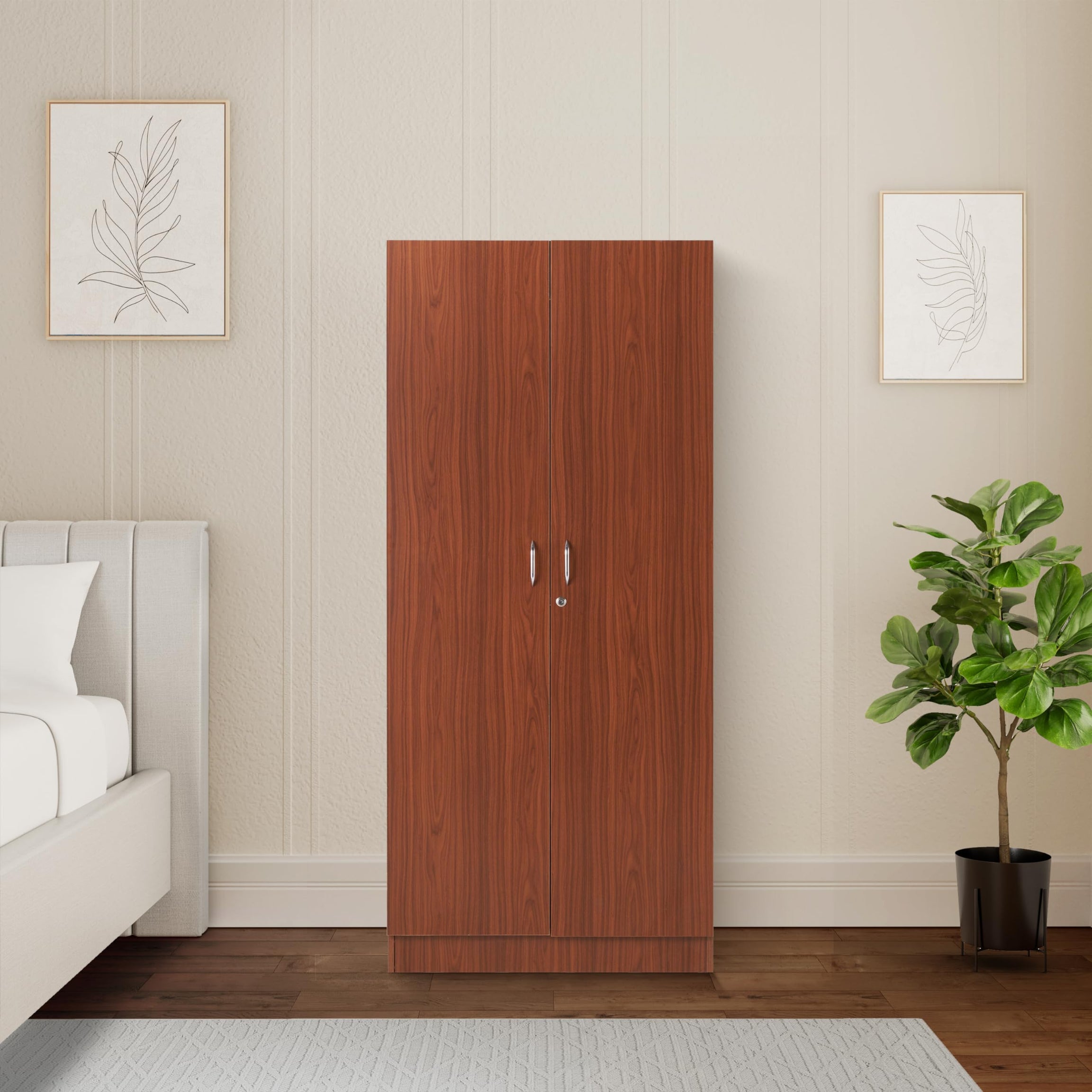 Amazon Brand - Solimo Uno Engineered Wood 2 Door Wardrobe with Drawer (Walnut Finish)