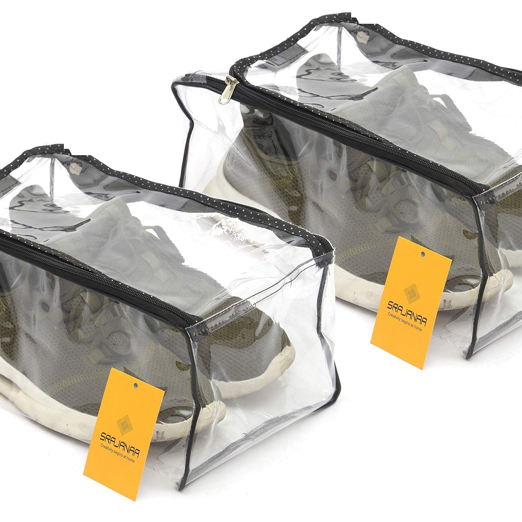 Srajanaa Transparent Waterproof Multiutility Portable Dustproof Shoe Storage Box Pouch Bag Shoe Cover-Set of 2