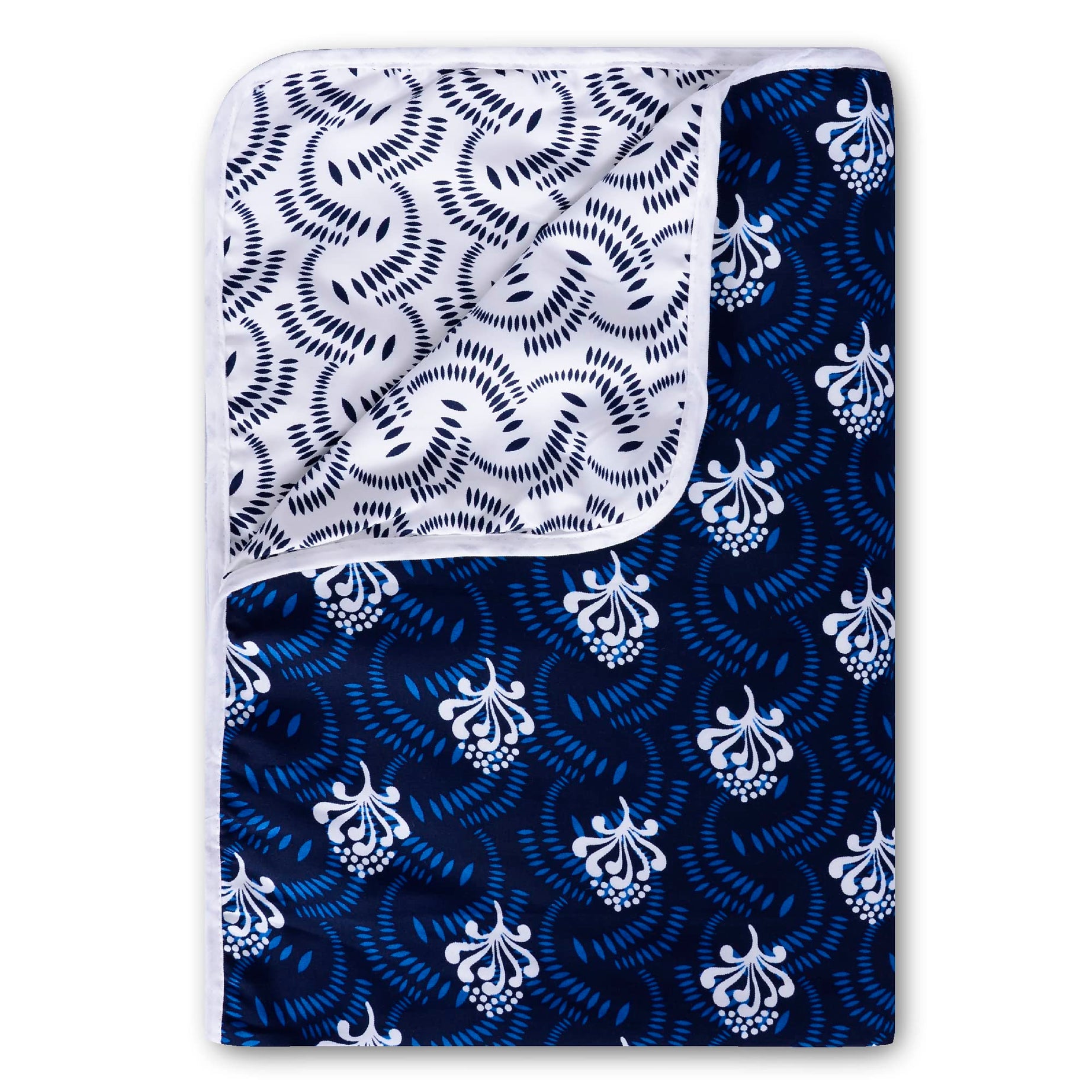 Divine Casa Microfiber 120 GSM Reversible Lightweight Printed Single Bed AC Dohar Blanket (Abstract, Navy Blue and White, Size,140 x 210 cm or 55 x 83 inch)