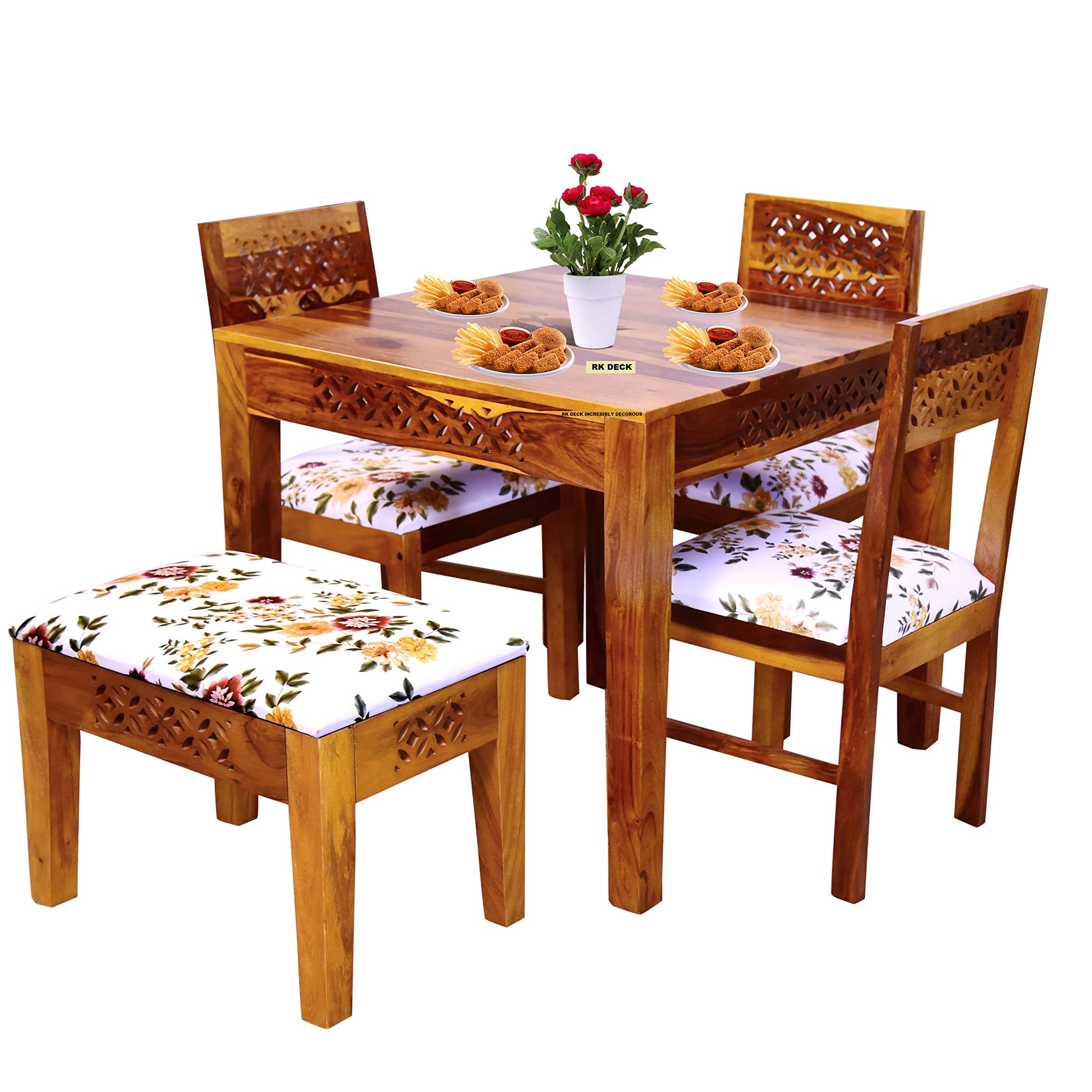 RK DECK INCREDIBLY DECOROUS Wood Solid Sheesham Wood Dining Room Sets || Wooden Dining Table With Chairs|| Dining Table Set For Home Living Room Furniture (Poster-Style-01, 4 Seater)