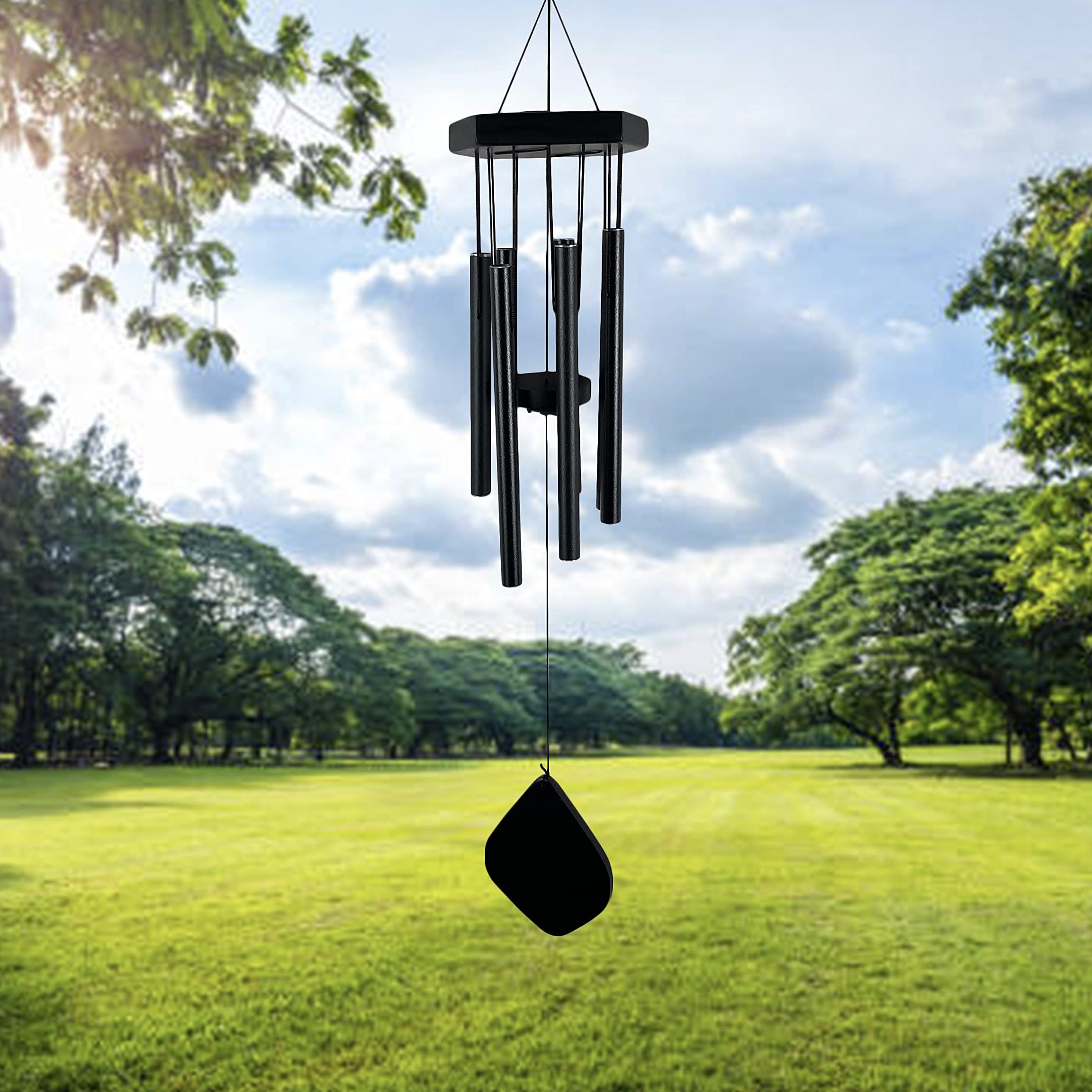 Digant Handcrafted Black 7 Metal Pipes Wind Chime Home Balcony & Office Positive Energy Aluminum Meditation and Best Gift for Birthday Anniversary Home VASTU and Return Gift Black