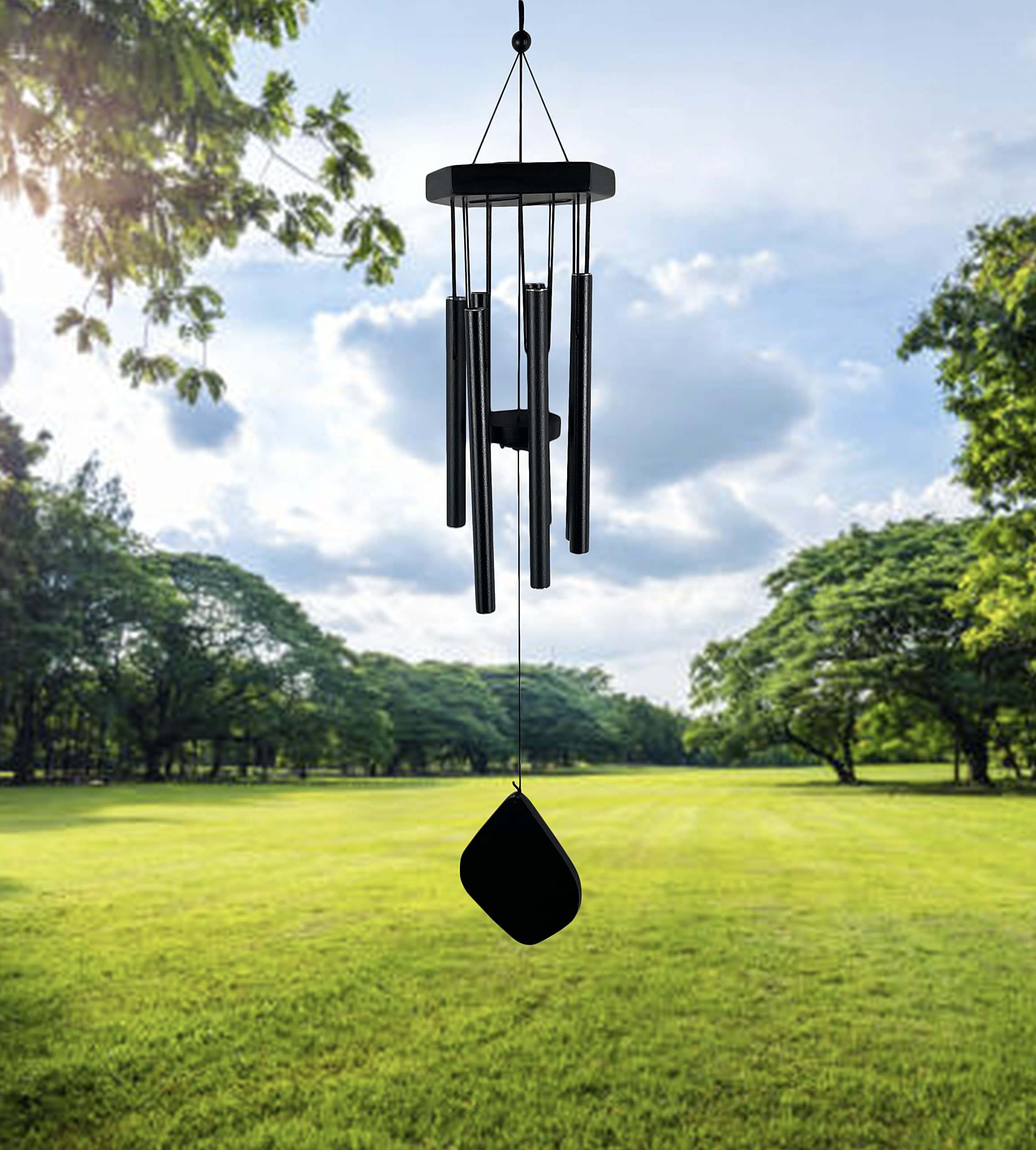 Digant Handcrafted Black 7 Metal Pipes Wind Chime Home Balcony & Office Positive Energy Aluminum Meditation and Best Gift for Birthday Anniversary Home VASTU and Return Gift Black