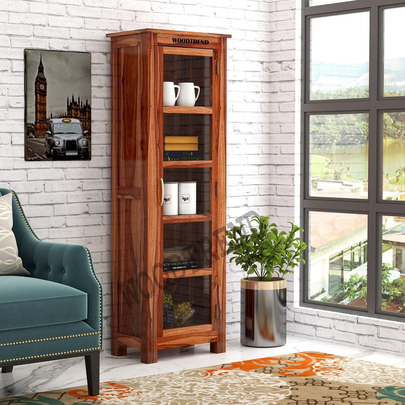 WOODTREND Furniture Sheesham Wood Crockery Cabinet || Kitchen Cabinet || Display Cabinet | Bookshelf || Wooden Storage Cabinet || Wardrobes || Honey Finish