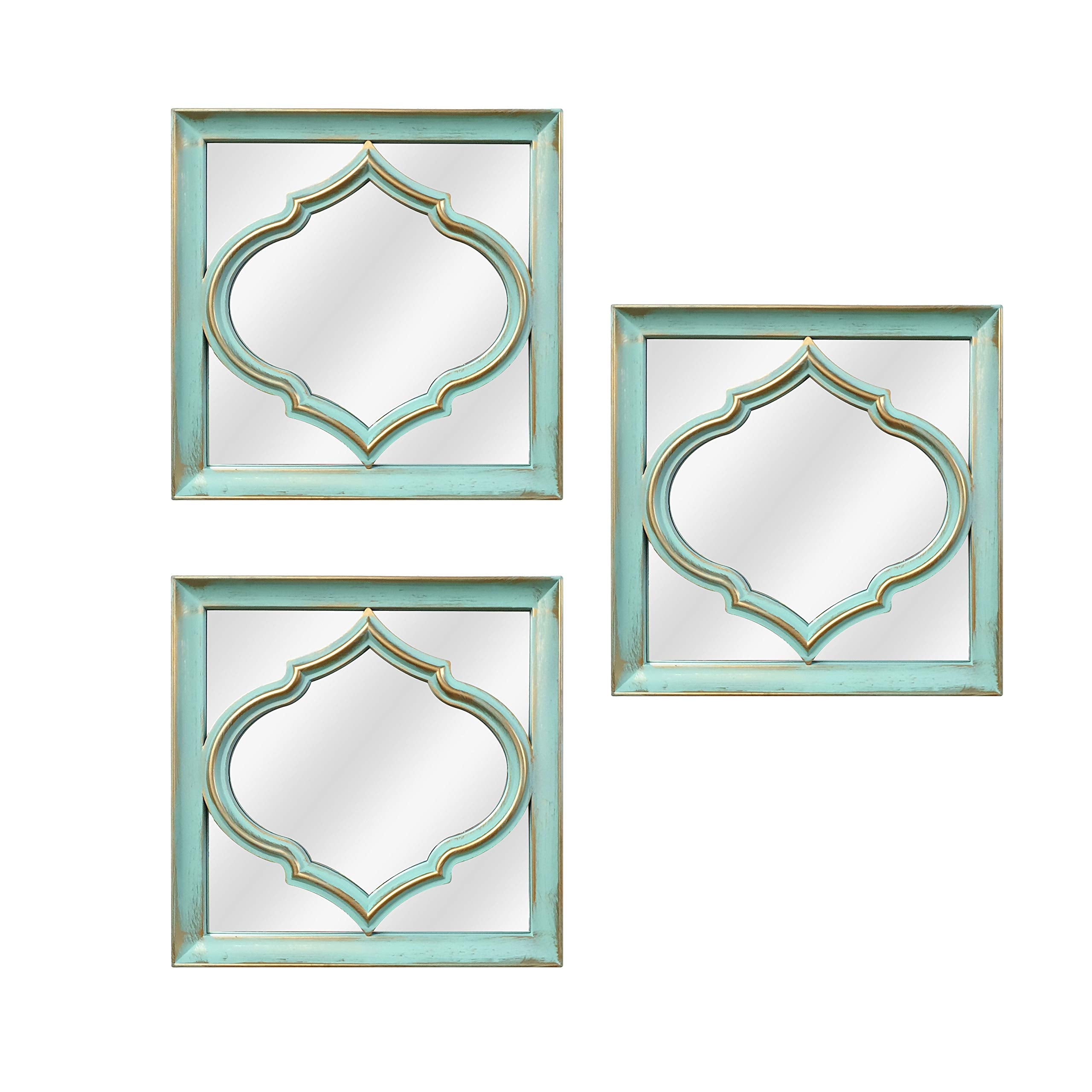 Art Street Blue Set of 3 Square Shape Decorative Wall Mirror for Home Decoration, Wall Decoration-10 x 10 Inches