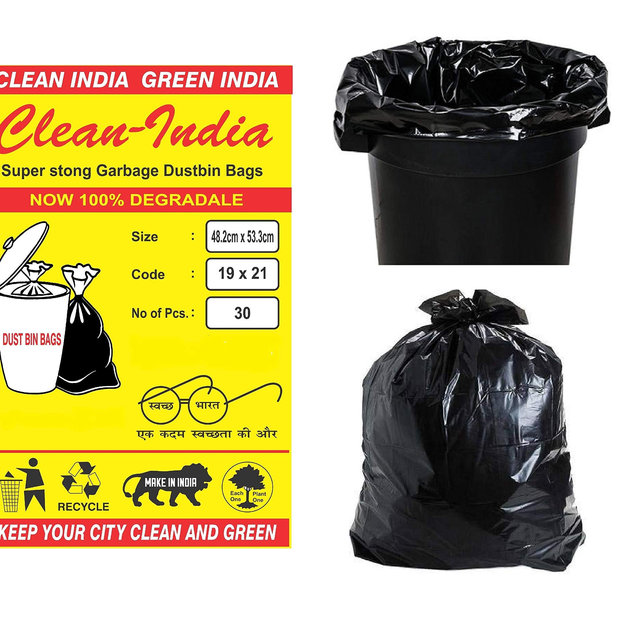 Clean India - Garbage Bags | 8 Packs of 30 Pcs - 240 pcs | 19x21 Medium Black Disposable Kitchen Trash Waste Dustbin Bags and Covers of 54x48 Cm