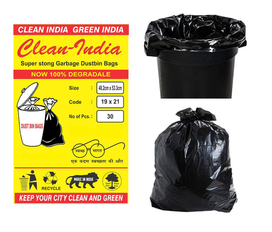 Clean India - Garbage Bags | 8 Packs of 30 Pcs - 240 pcs | 19x21 Medium Black Disposable Kitchen Trash Waste Dustbin Bags and Covers of 54x48 Cm