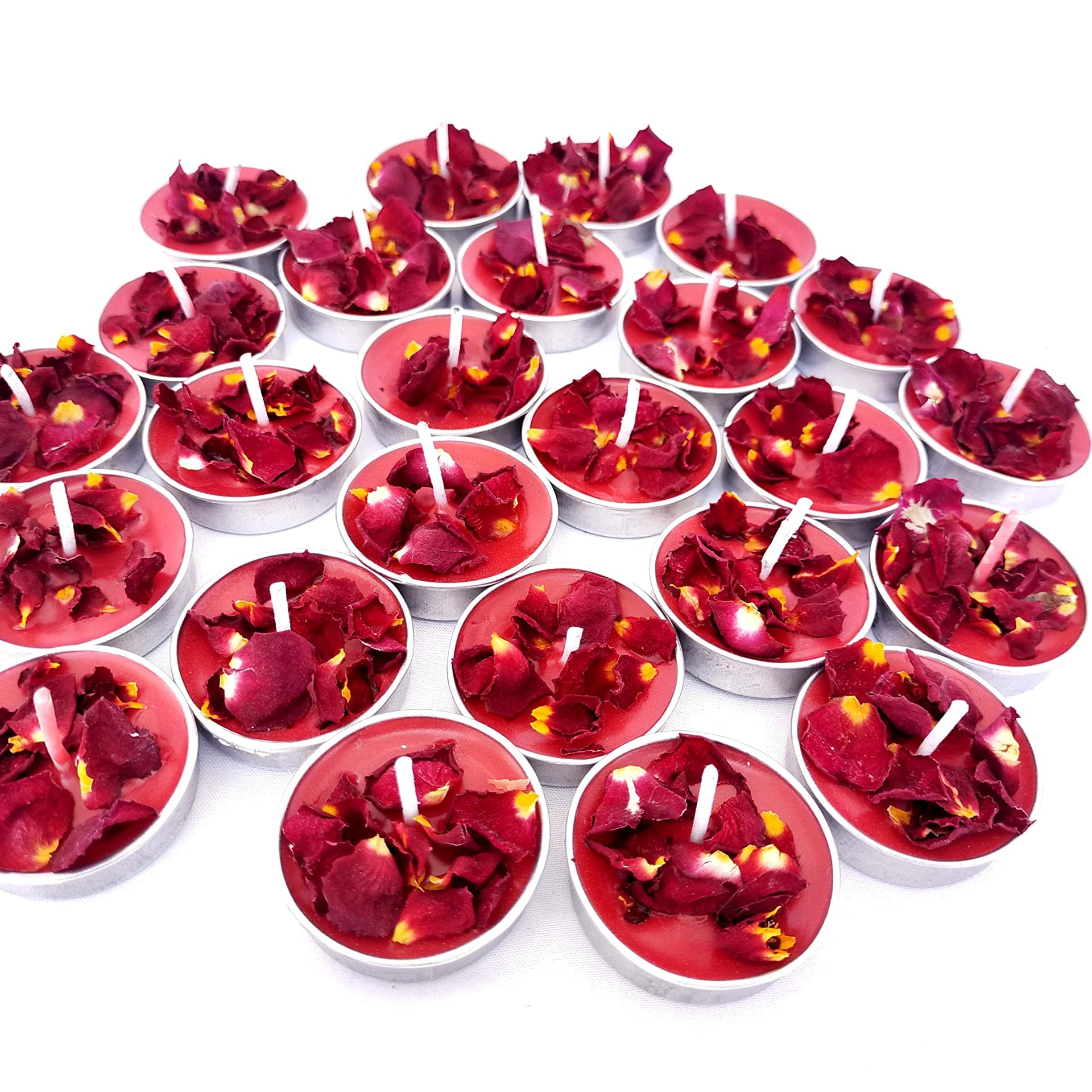 STAR Scented Tealight Candle, Pack of 25, Red Rose Colour (Rose Essential Oil Exotic Aromas) with 5 to 6 Hrs Burn Time, Pure 100% Paraffin Wax, Smokless Candle