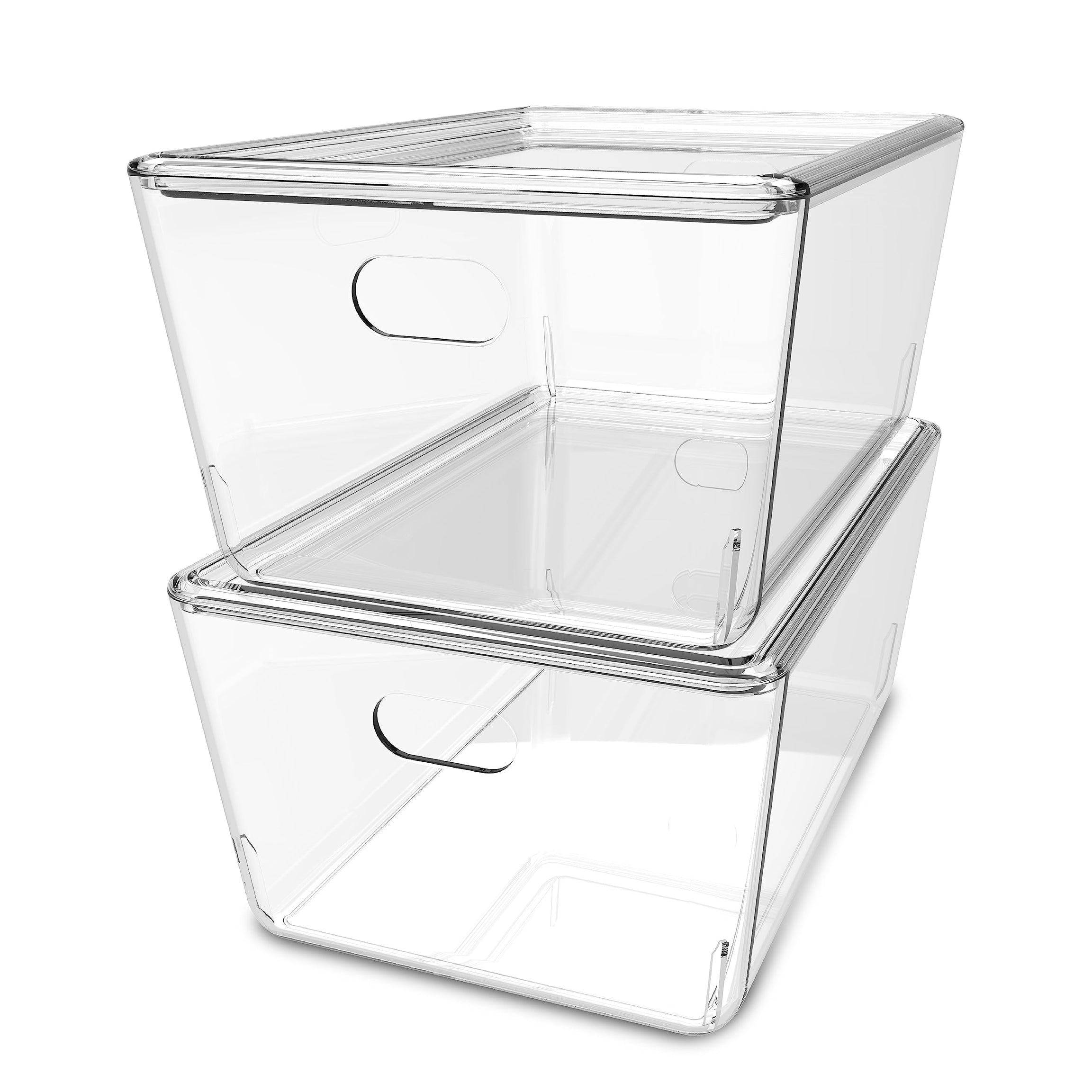 KOLORR Transparent Baskets for Storage with Lid Medium-4Liter | Multipurpose Clear Container | Rectangle Organiser Plastic Box with Handle for wardrobe clothe Makeup Stationary|Combo Pack of 2