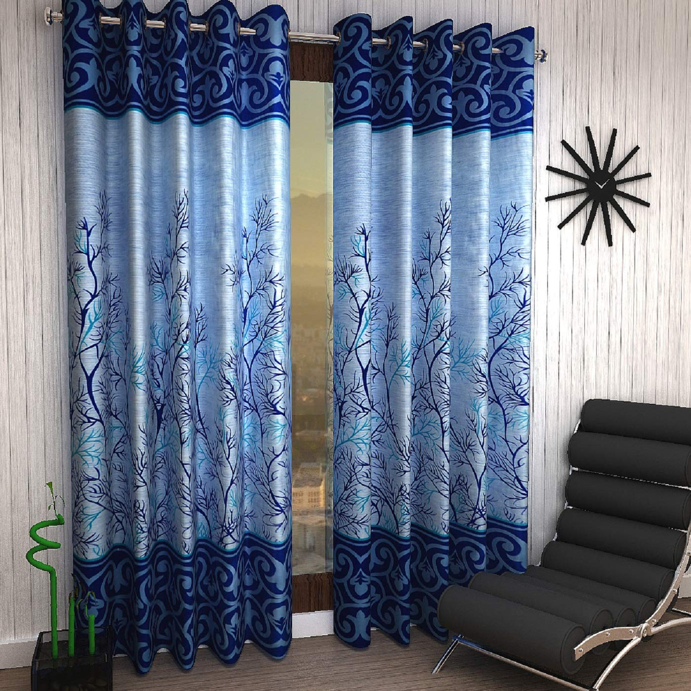 Home Sizzler 2 Piece Garden Panel Eyelet Polyester Window Curtains - 5 Feet, Blue