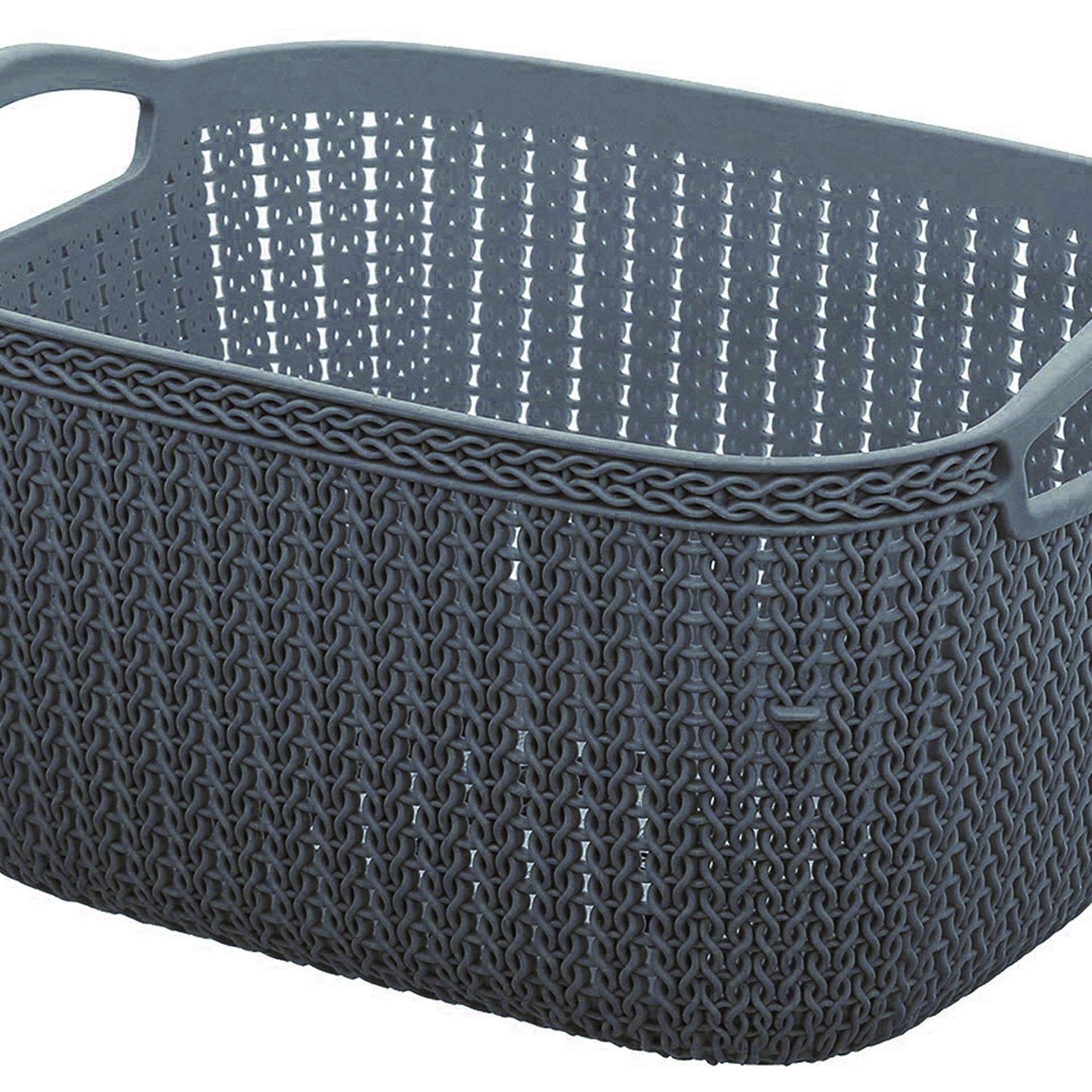 Kuber Industries Q-6 Unbreakable Plastic Flexible Large Storage Rectangular Baskets With Handles|Wovan Design & Flexible Plastic Material|Size 29 X 22 X 16 Cm (Grey)